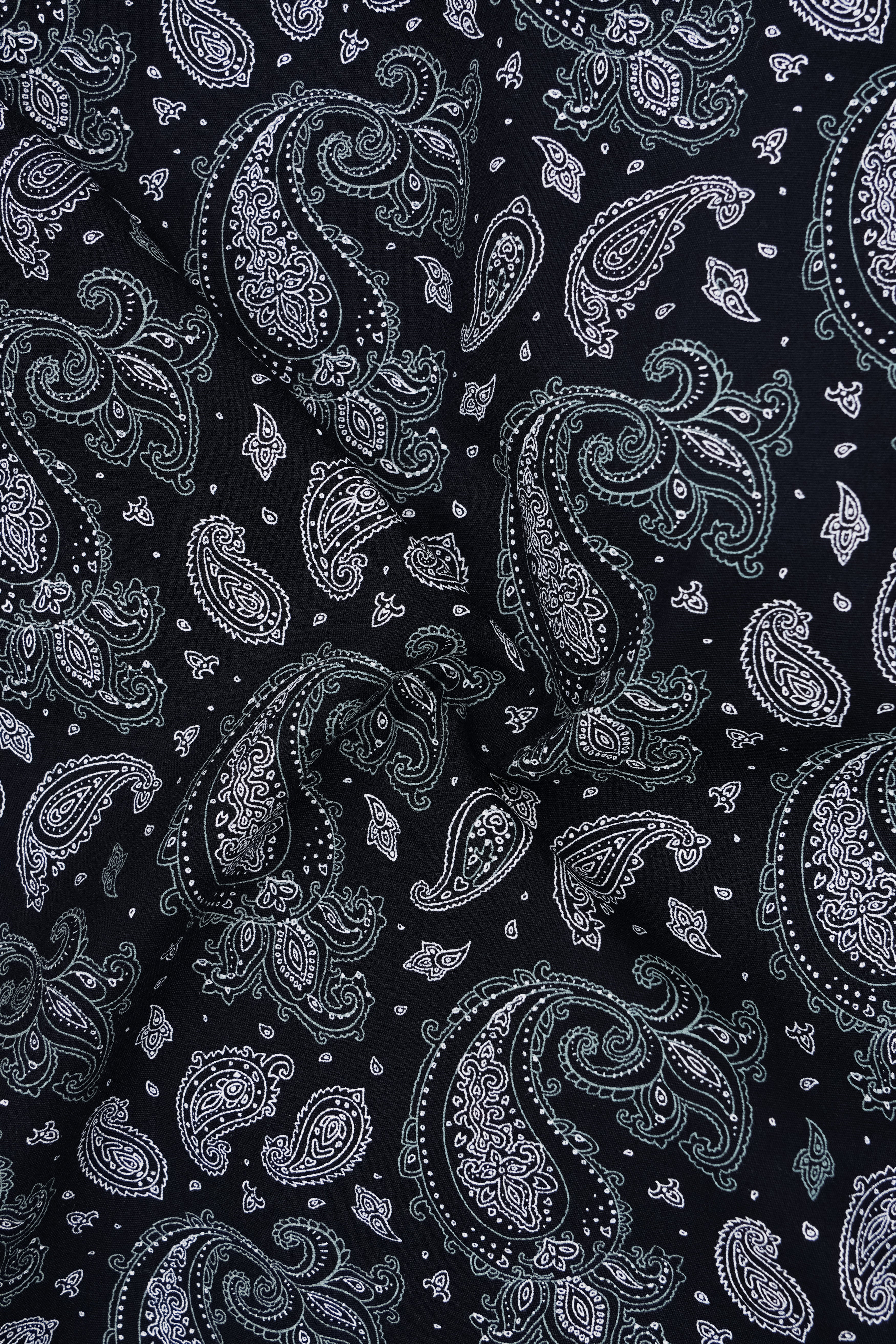 Noir-Jade Black Paisley Printed Super Soft Premium Cotton Semi Formal Shirt