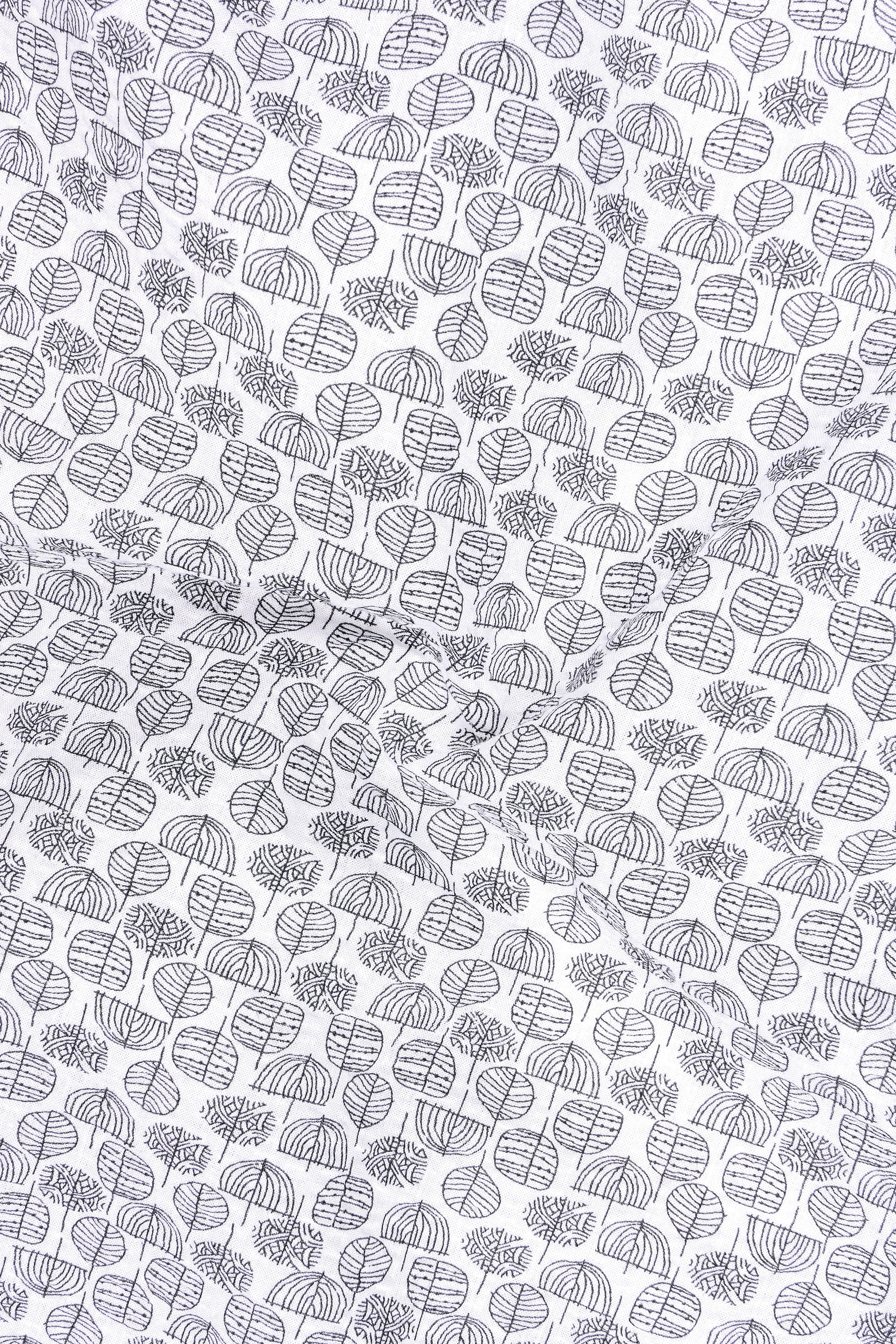Zephyr-Bright White Leaf Motif Printed Seersucker Giza Cotton Semi Formal Shirt