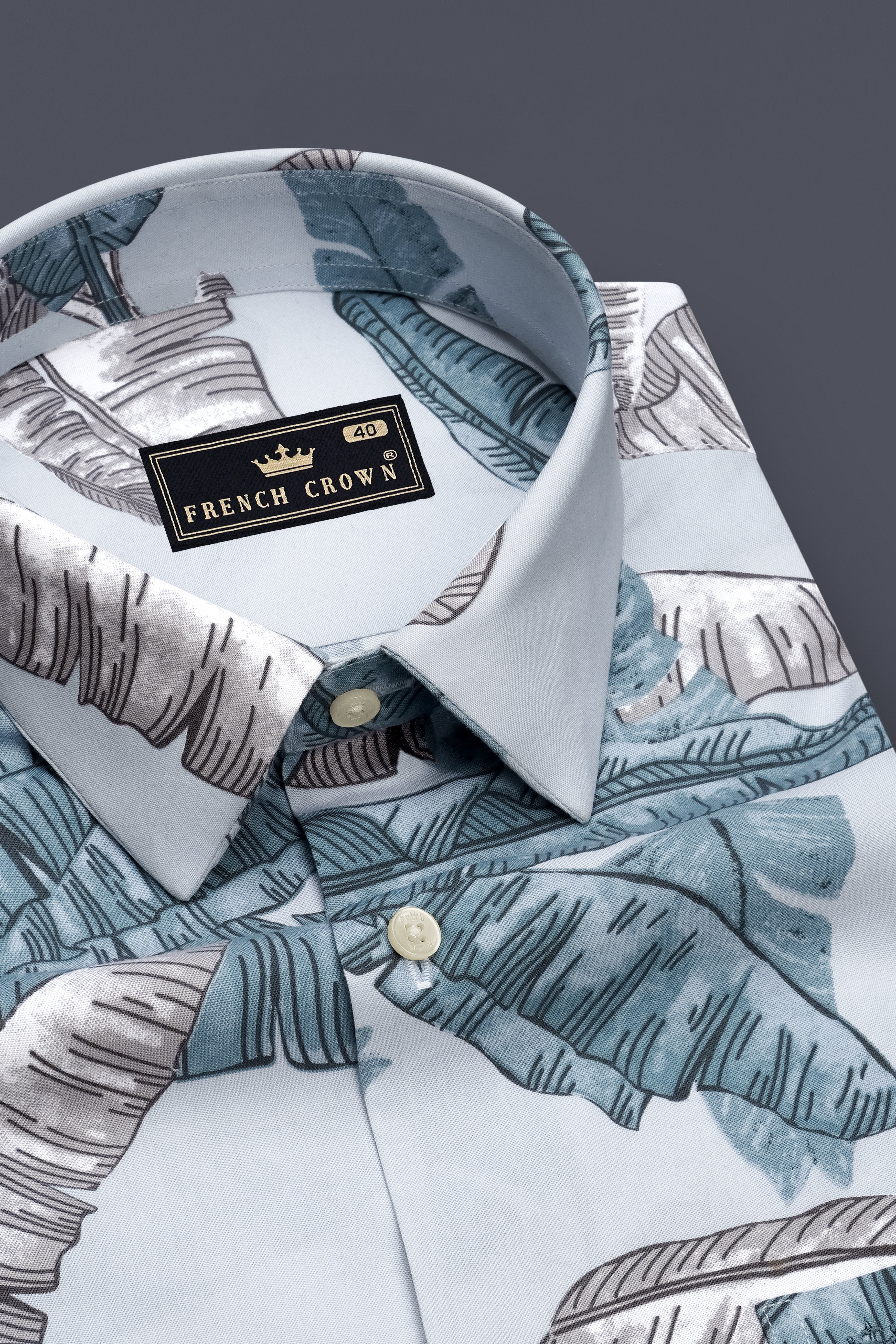 Tropique-Mystic Blue Tropical Leaf Printed Super Soft Tencel Casual Shirt