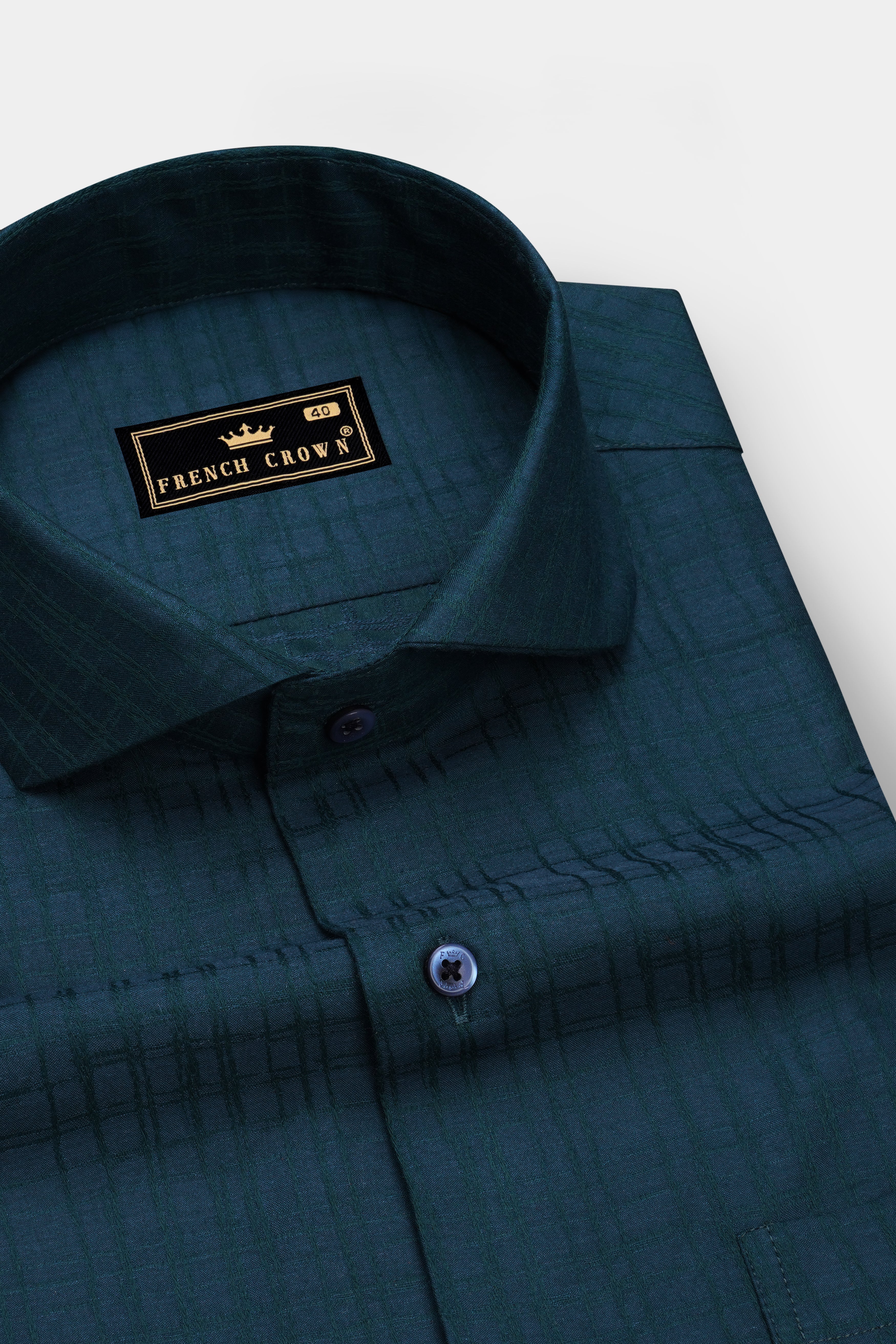 Noctis-Firefly Blue Jacquard Textured Premium Cotton Dress Shirt