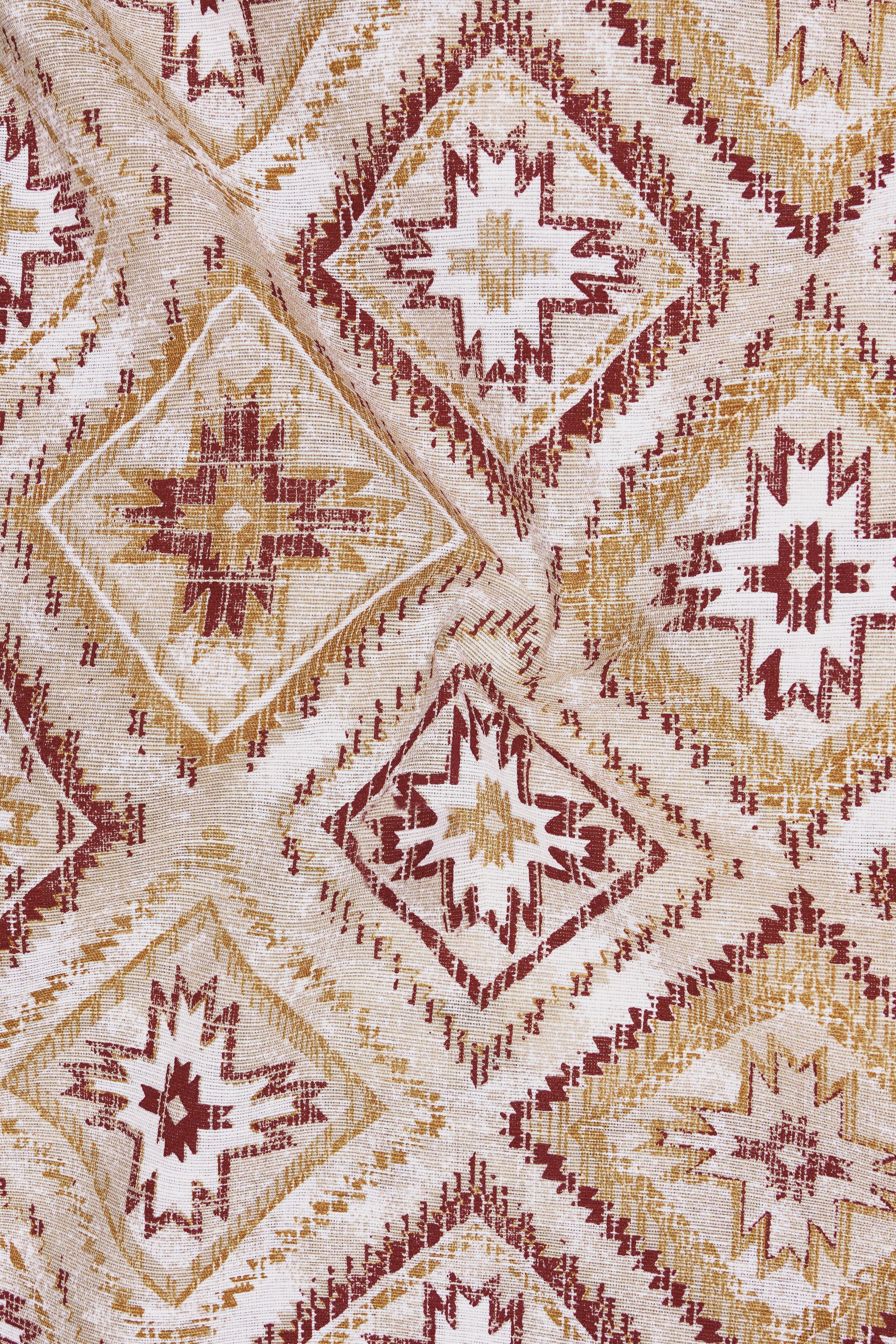 Vertex-Delta Cream And Redwood Maroon Geometric Printed Luxurious Linen Casual Shirt