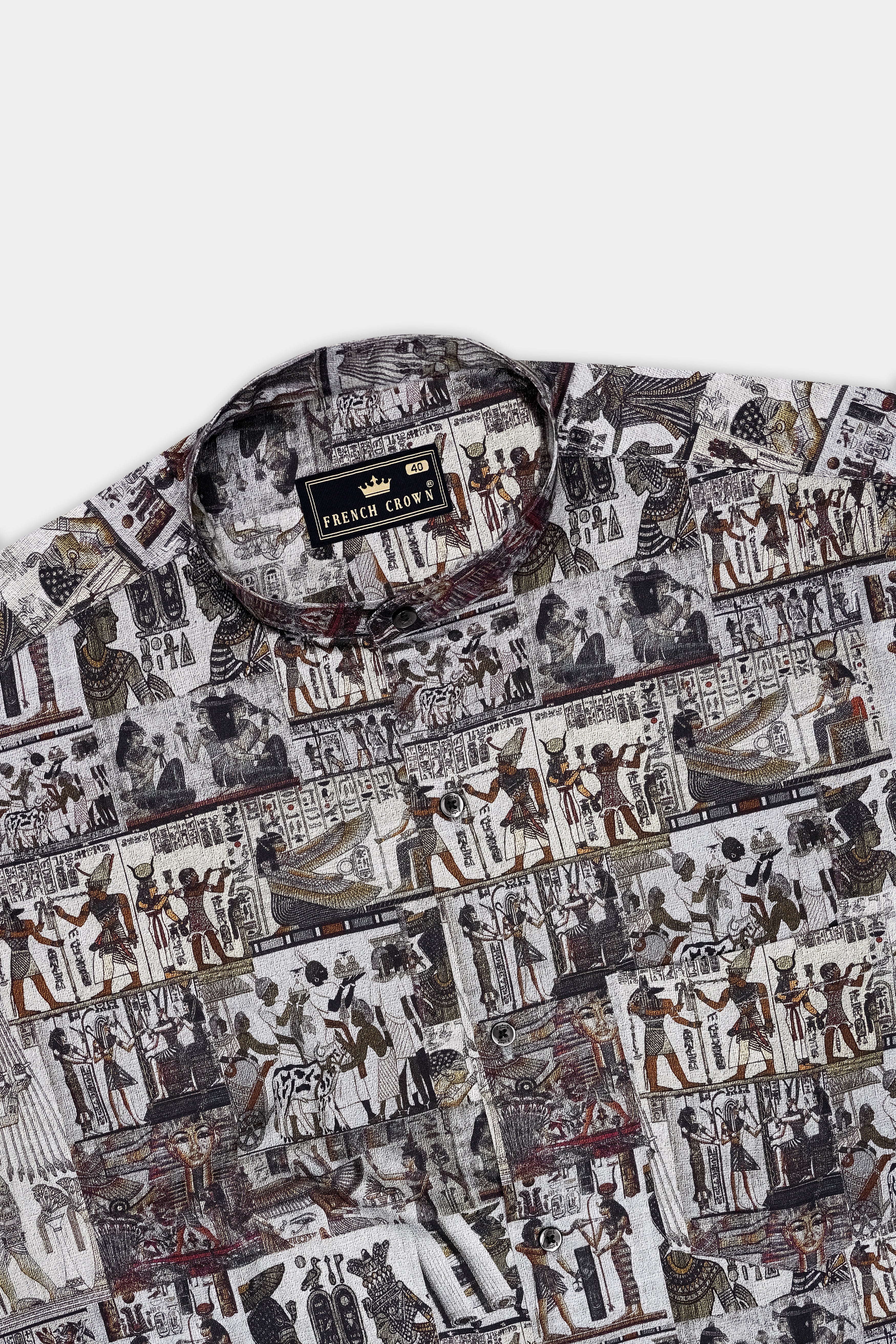 Sphinx-Oslo Gray Ancient Egypt Printed Luxurious Linen Casual Shirt