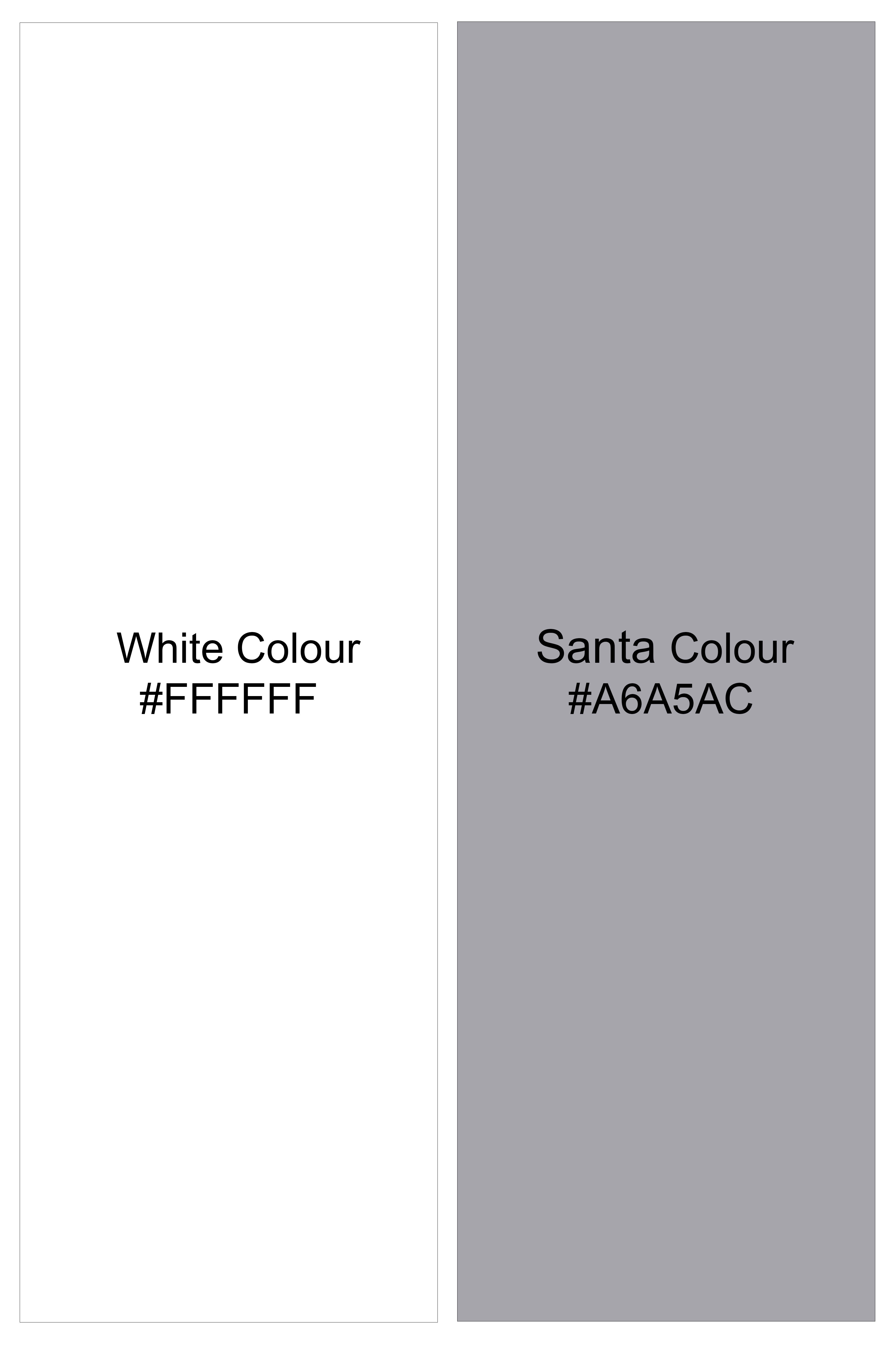 Mist-Bright White And Santa Gray Printed Dobby Premium Giza Cotton Dress Shirt