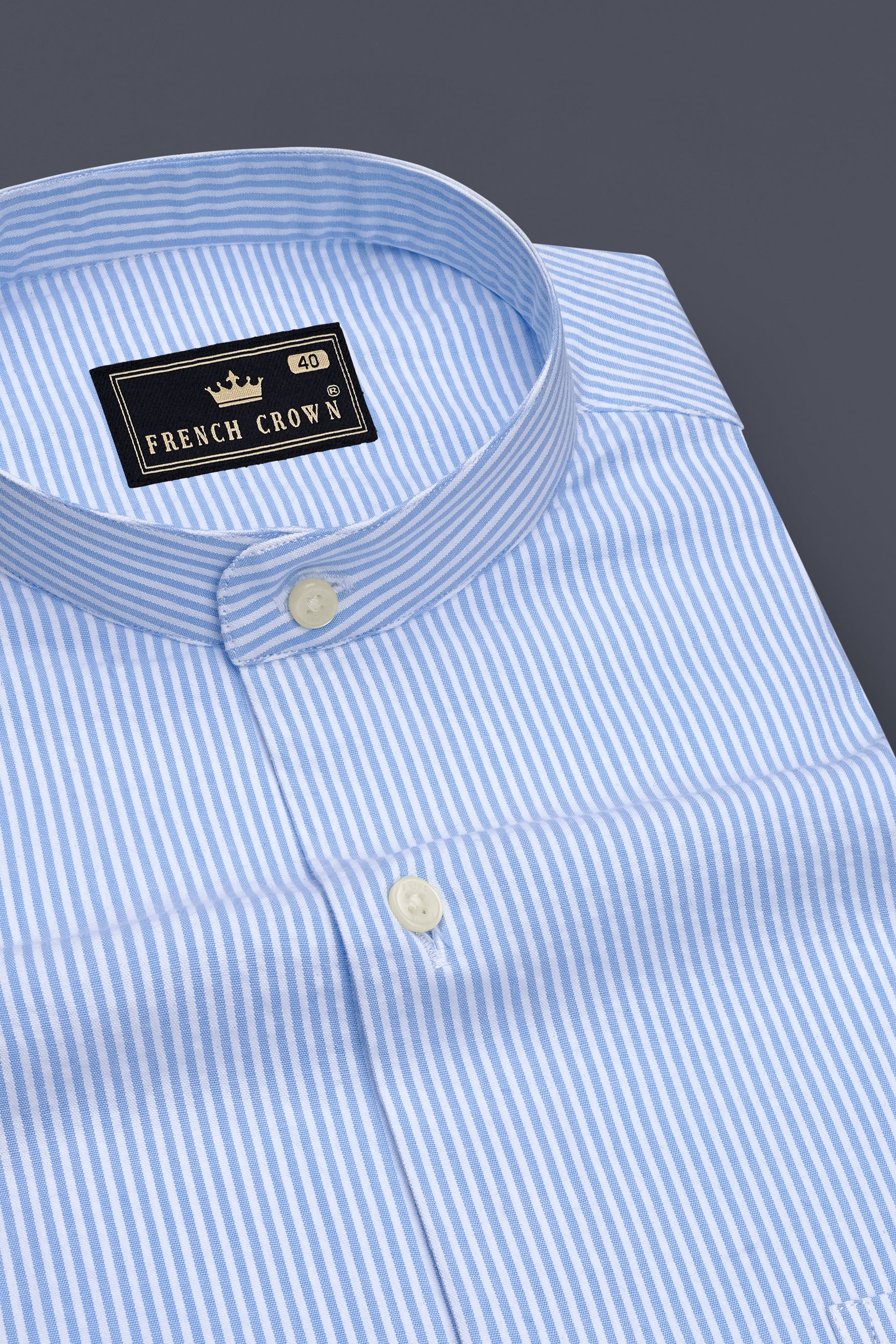Drift-Wedgewood Blue And Bright White Striped Super Soft Seersucker Giza Cotton Semi Formal Shirt