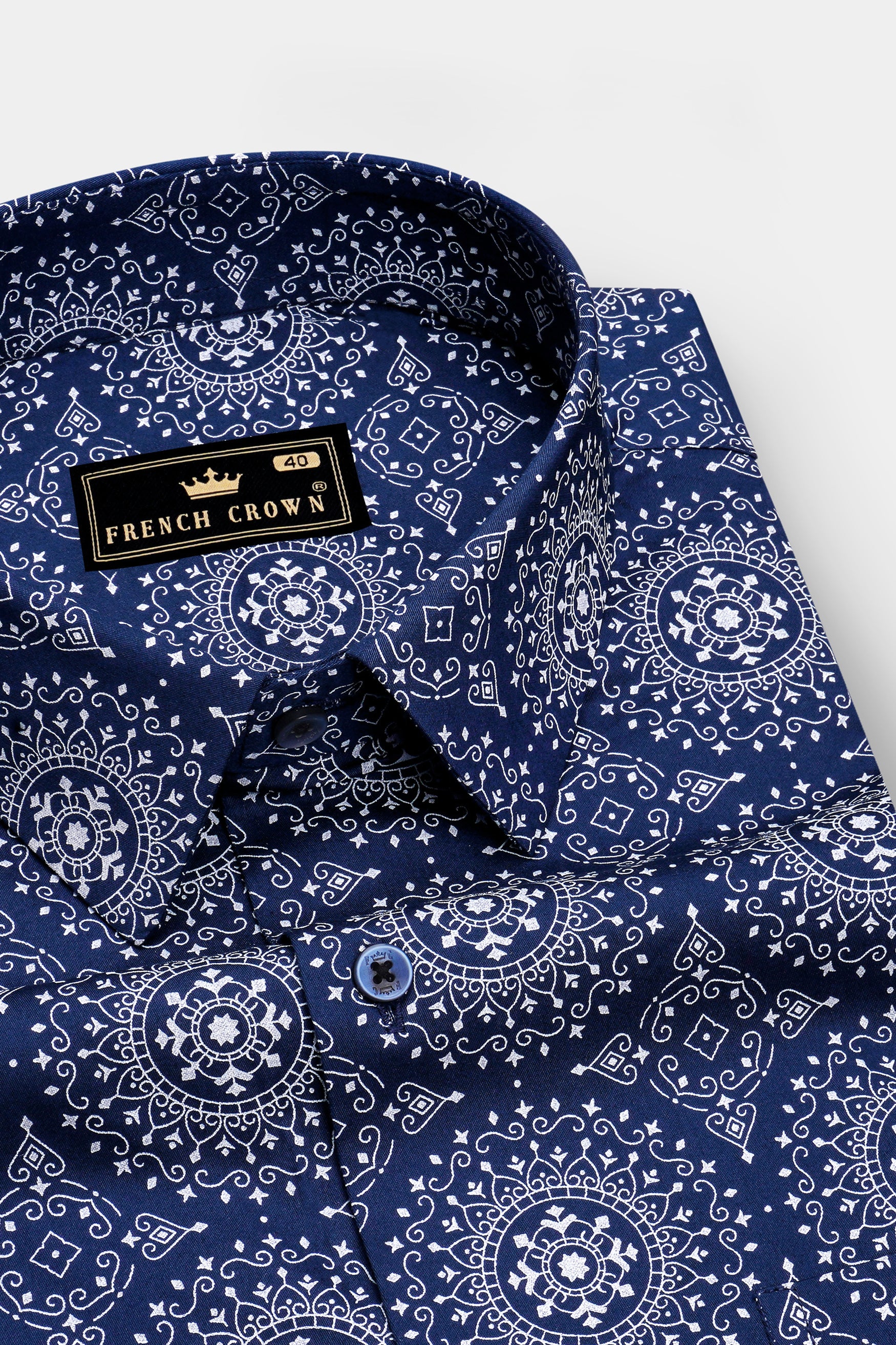 Mariner-Nile Blue And Bright White Medallion Bandana Printed Subtle Sheen Super Soft Premium Cotton Semi Formal Shirt
