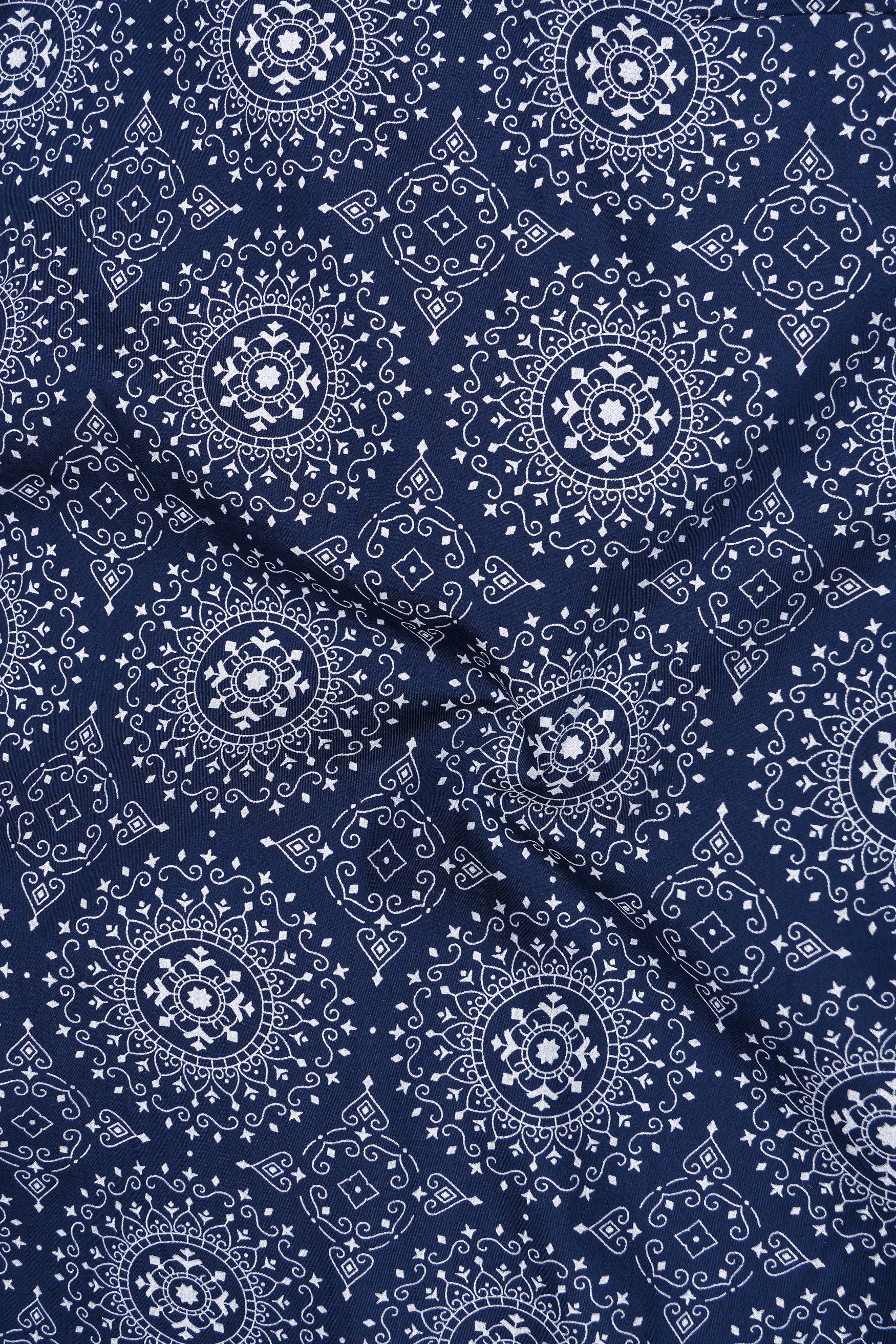 Mariner-Nile Blue And Bright White Medallion Bandana Printed Subtle Sheen Super Soft Premium Cotton Semi Formal Shirt