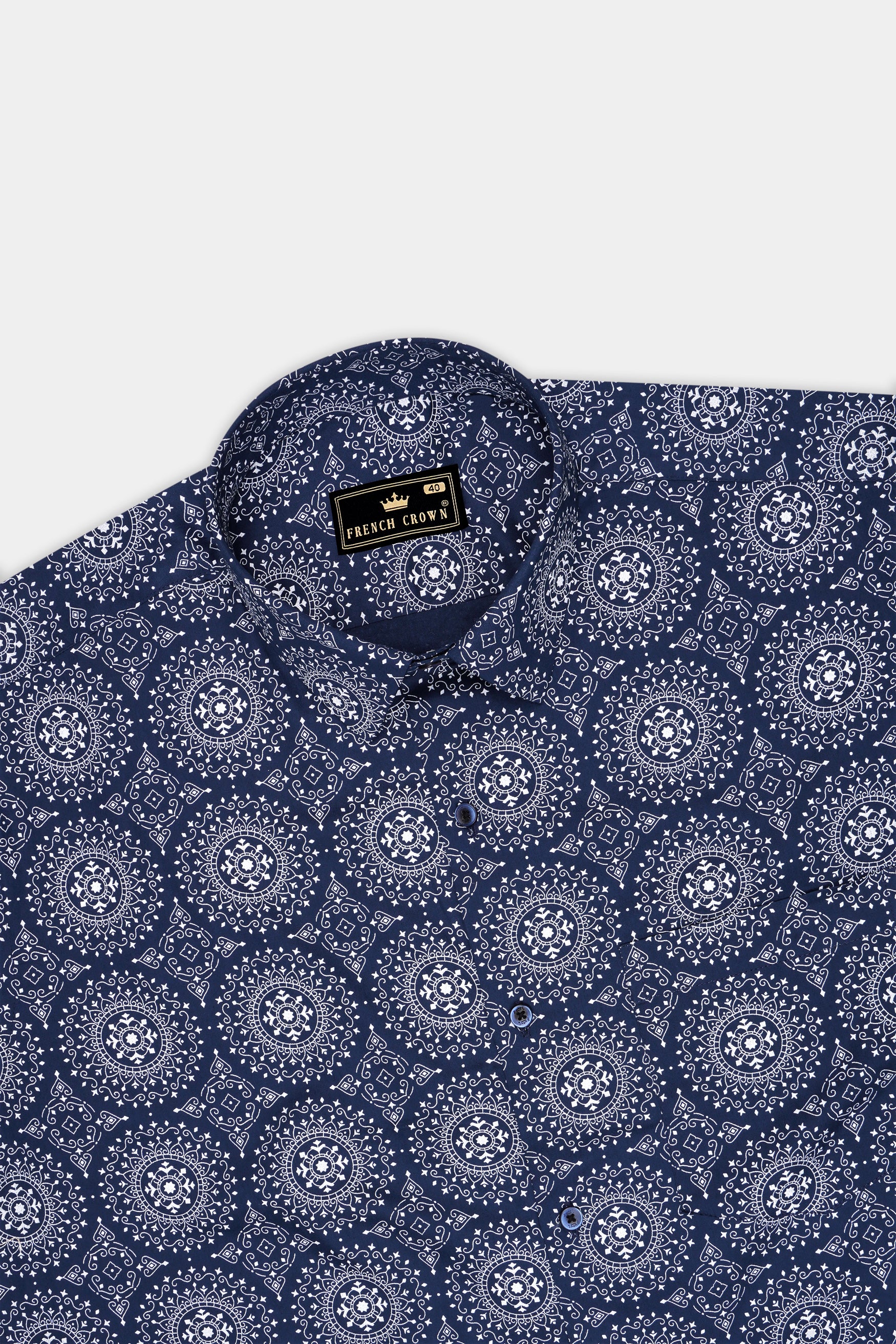 Mariner-Nile Blue And Bright White Medallion Bandana Printed Subtle Sheen Super Soft Premium Cotton Semi Formal Shirt
