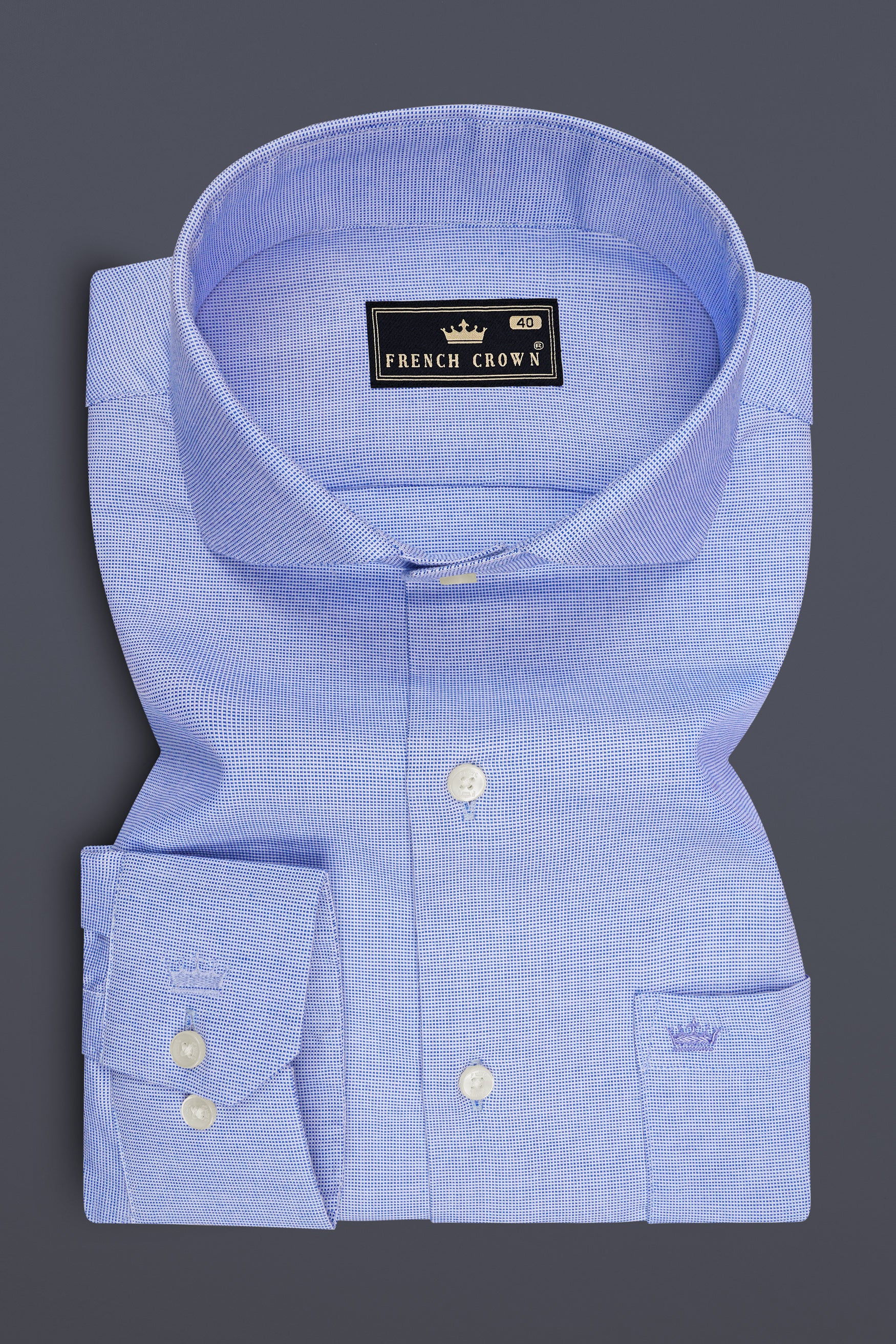 Tide-Dusty Blue Dobby Textured Premium Giza Cotton Dress Shirt