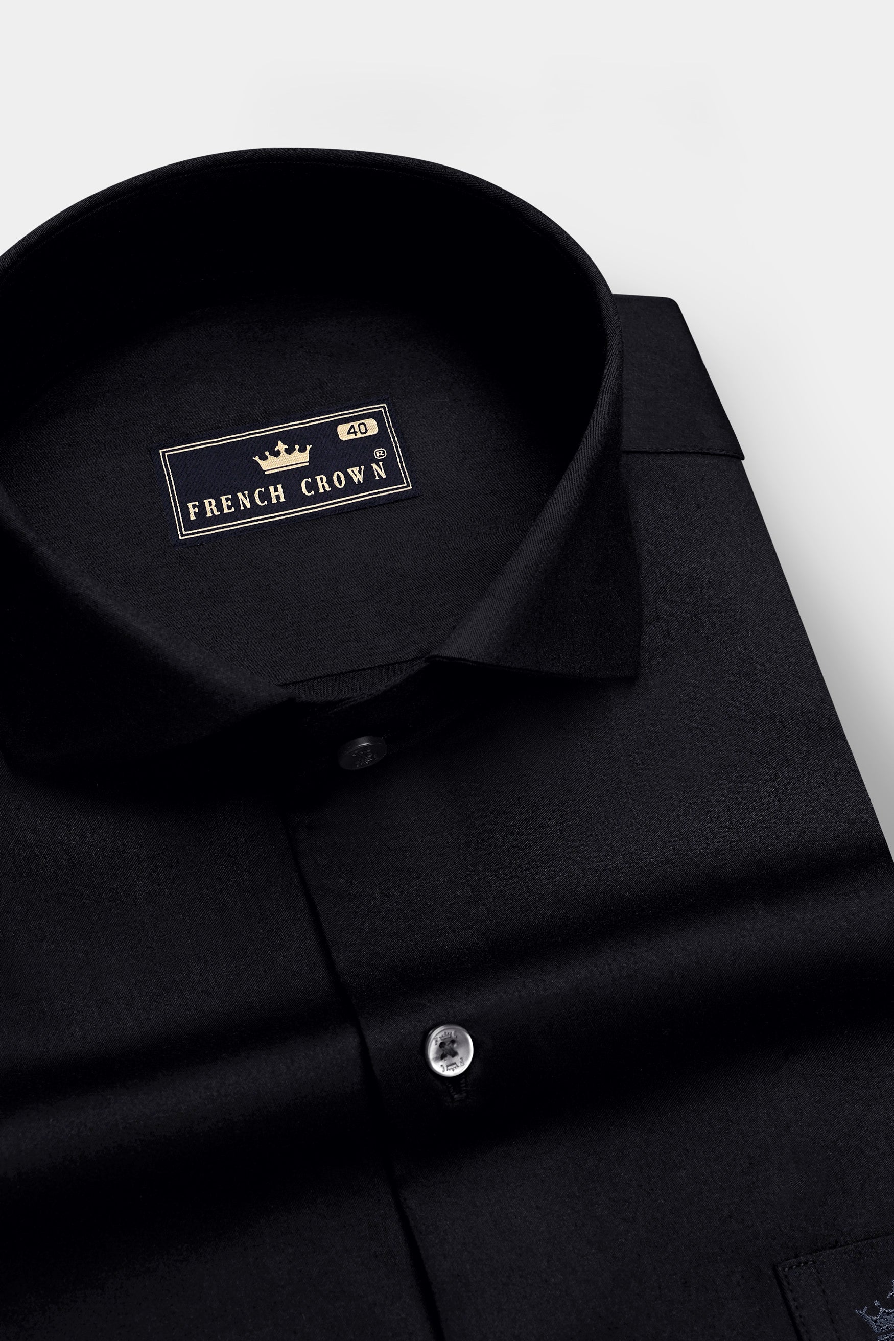 Noir-Jade Black Subtle Sheen Super Soft Premium Cotton Cut Away Collar Dress Shirt