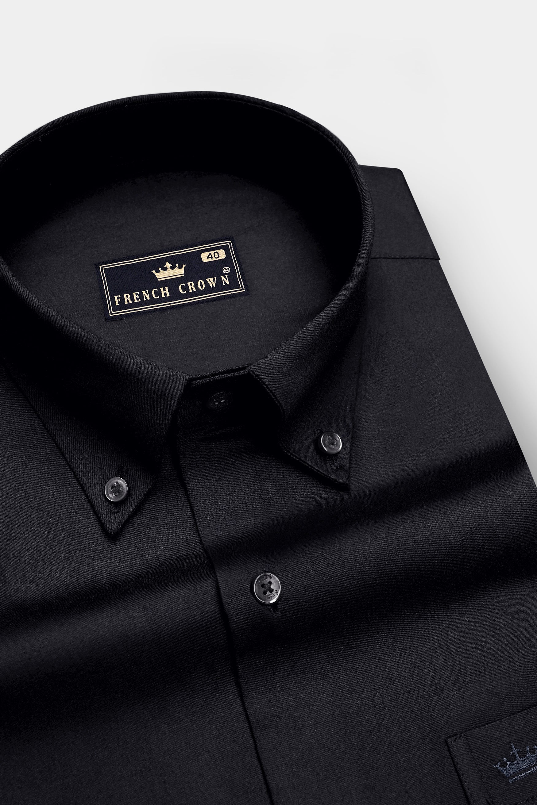 Noir-Jade Black Subtle Sheen Super Soft Premium Cotton Button Down Dress Shirt