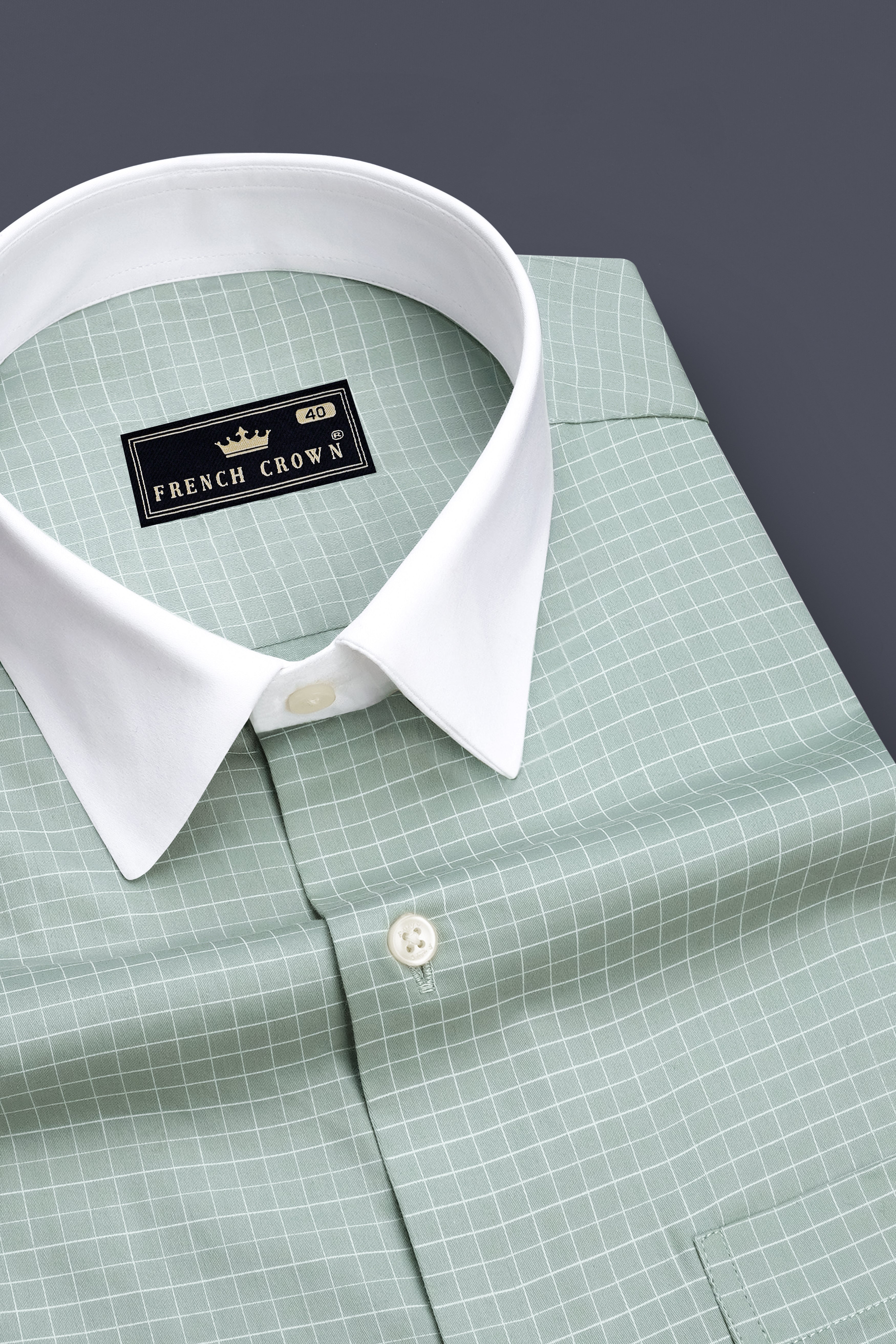 Ascend-Tower Green Plaid Subtle Sheen Super Soft Premium Cotton Dress White Cuff Collar Shirt