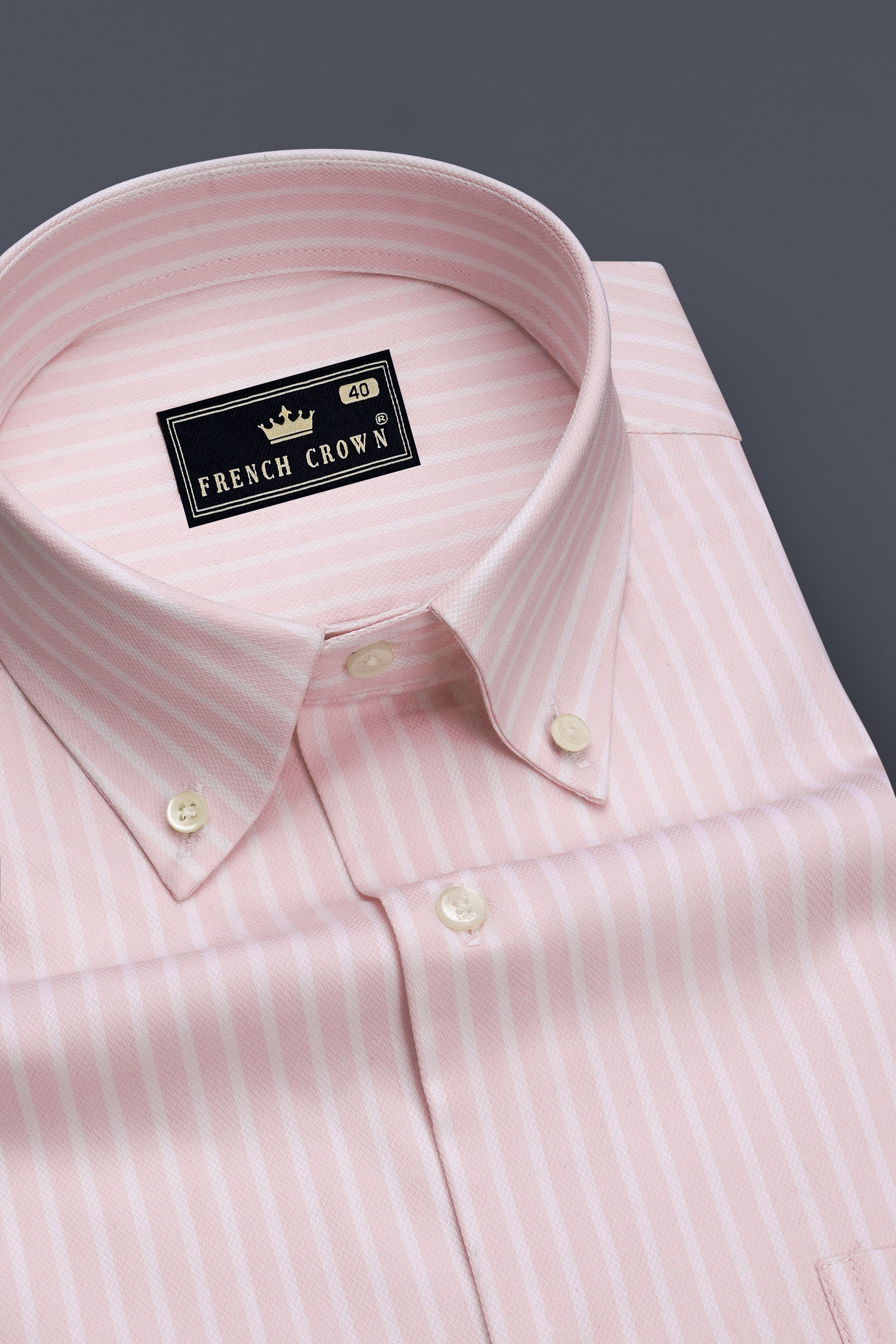 Roselle-Cavern Pink And Bright White Candy Striped Super Soft Premium Cotton Dress Button Down Shirt