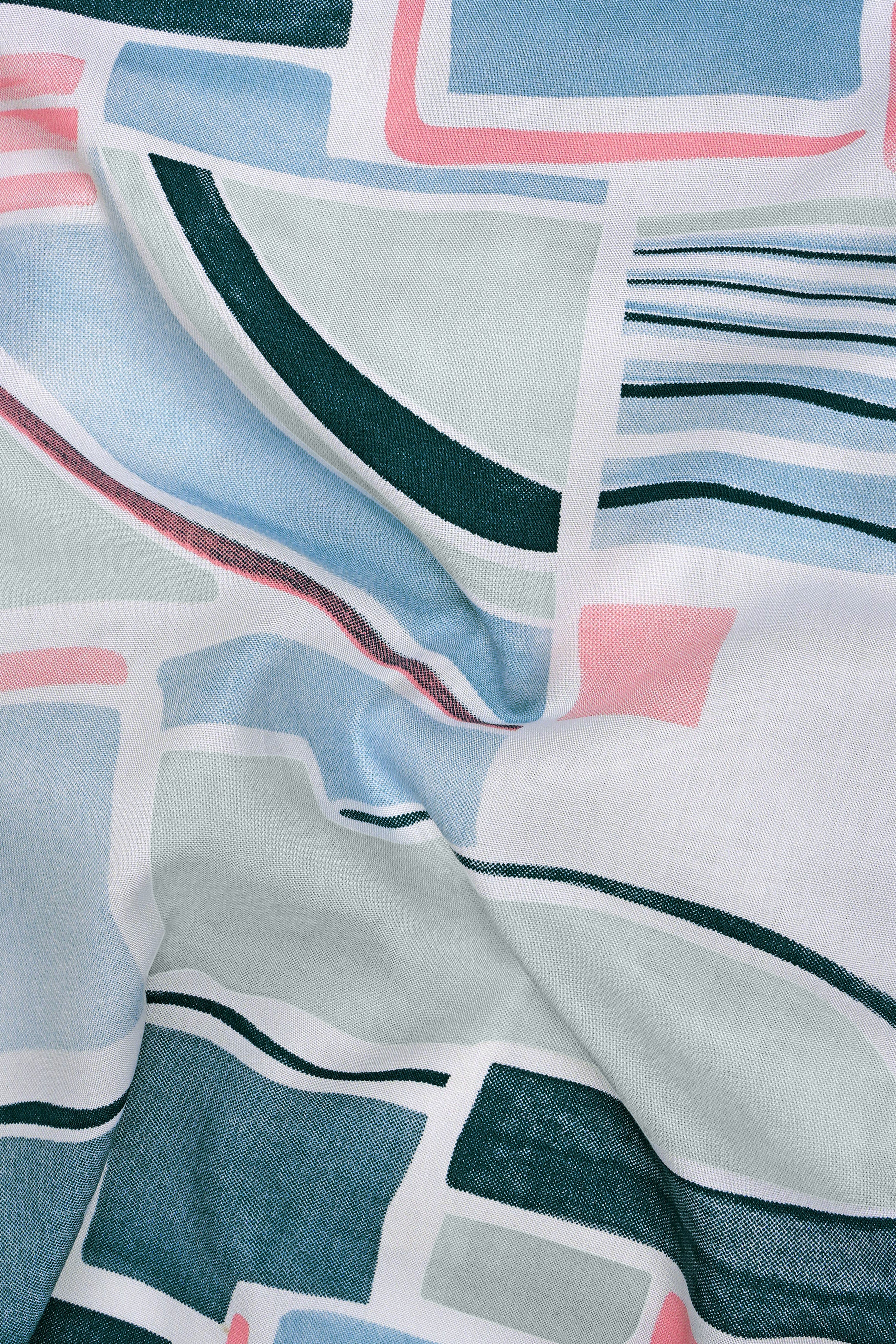 Velora-Glacier Blue And Turkish Rose Multi Color Eometric Printed Super Soft Tencel Casual Shirt
