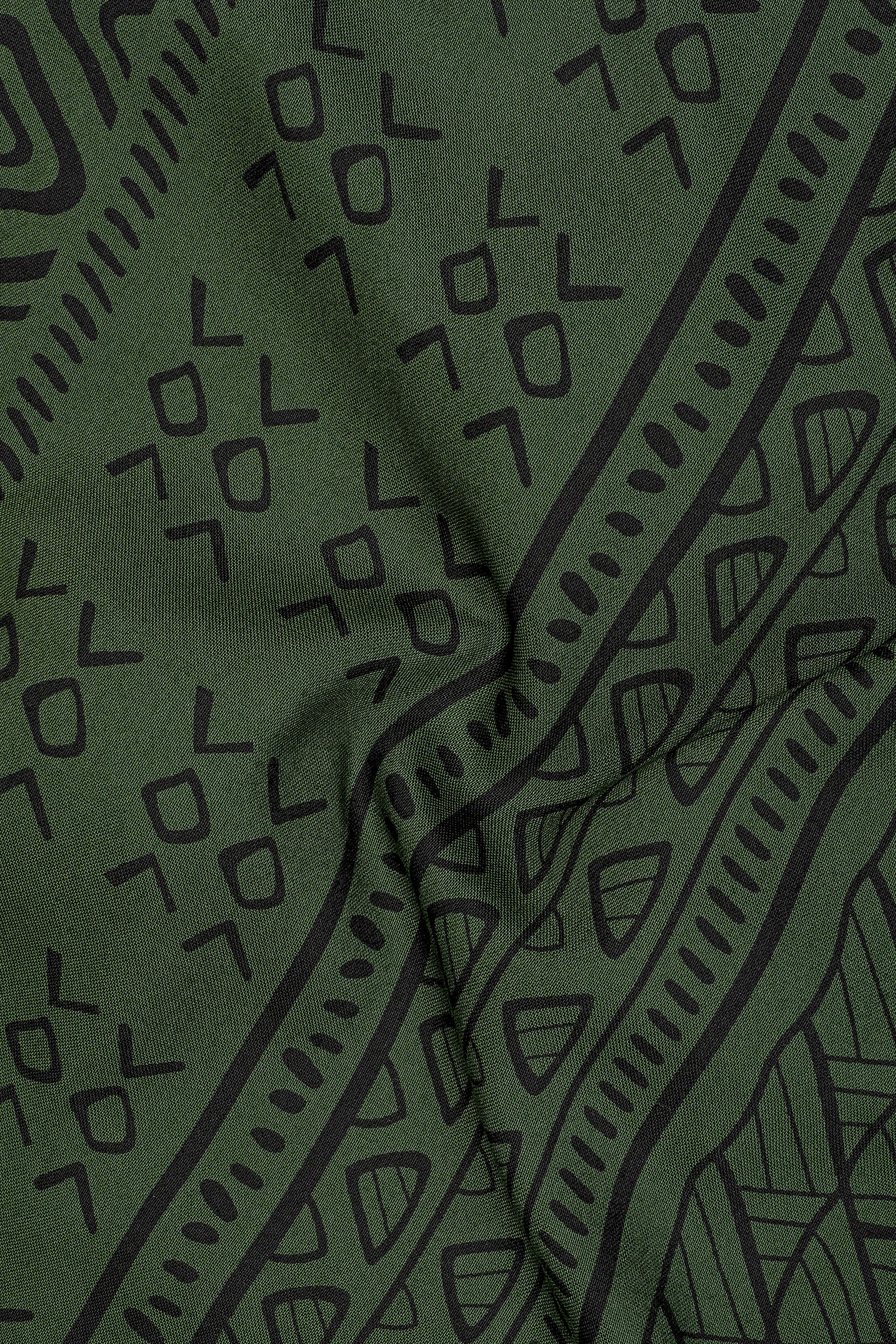 Tribe-Rifle Green Tribal Geometric Printed Super Soft Tencel Casual Shirt