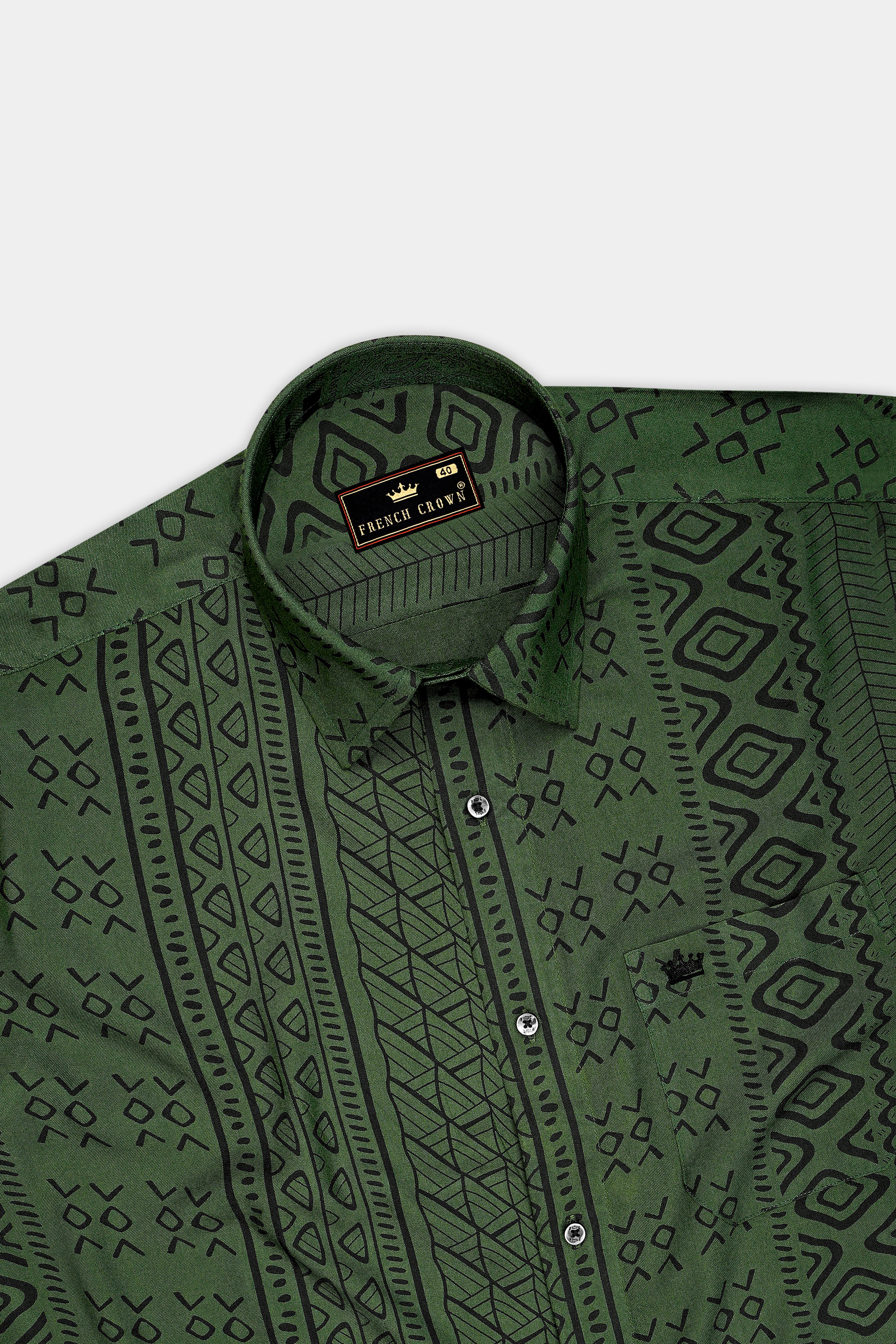 Tribe-Rifle Green Tribal Geometric Printed Super Soft Tencel Casual Shirt