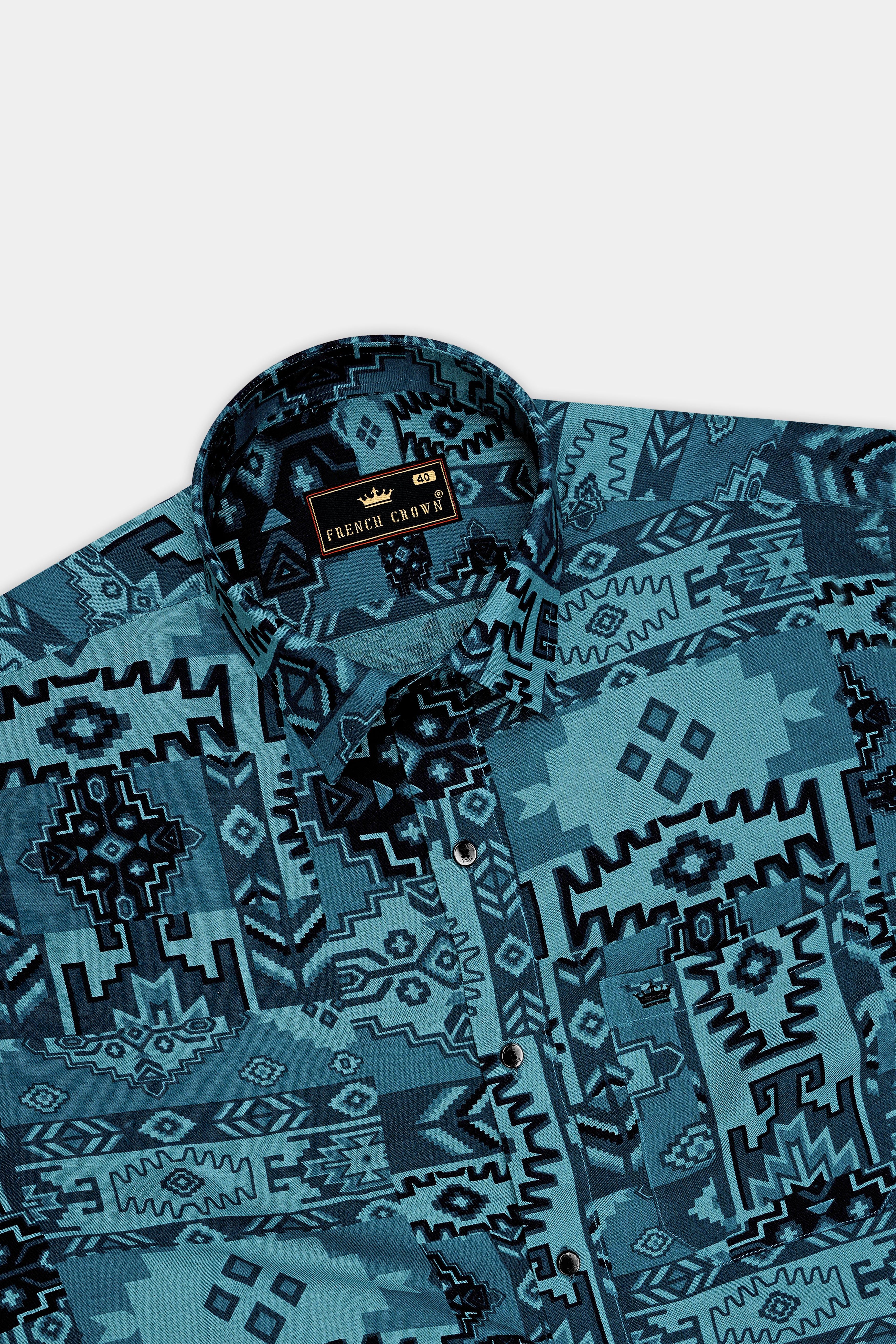 Vento-Chathams Blue Aztec Printed Super Soft Tencel Casual Shirt