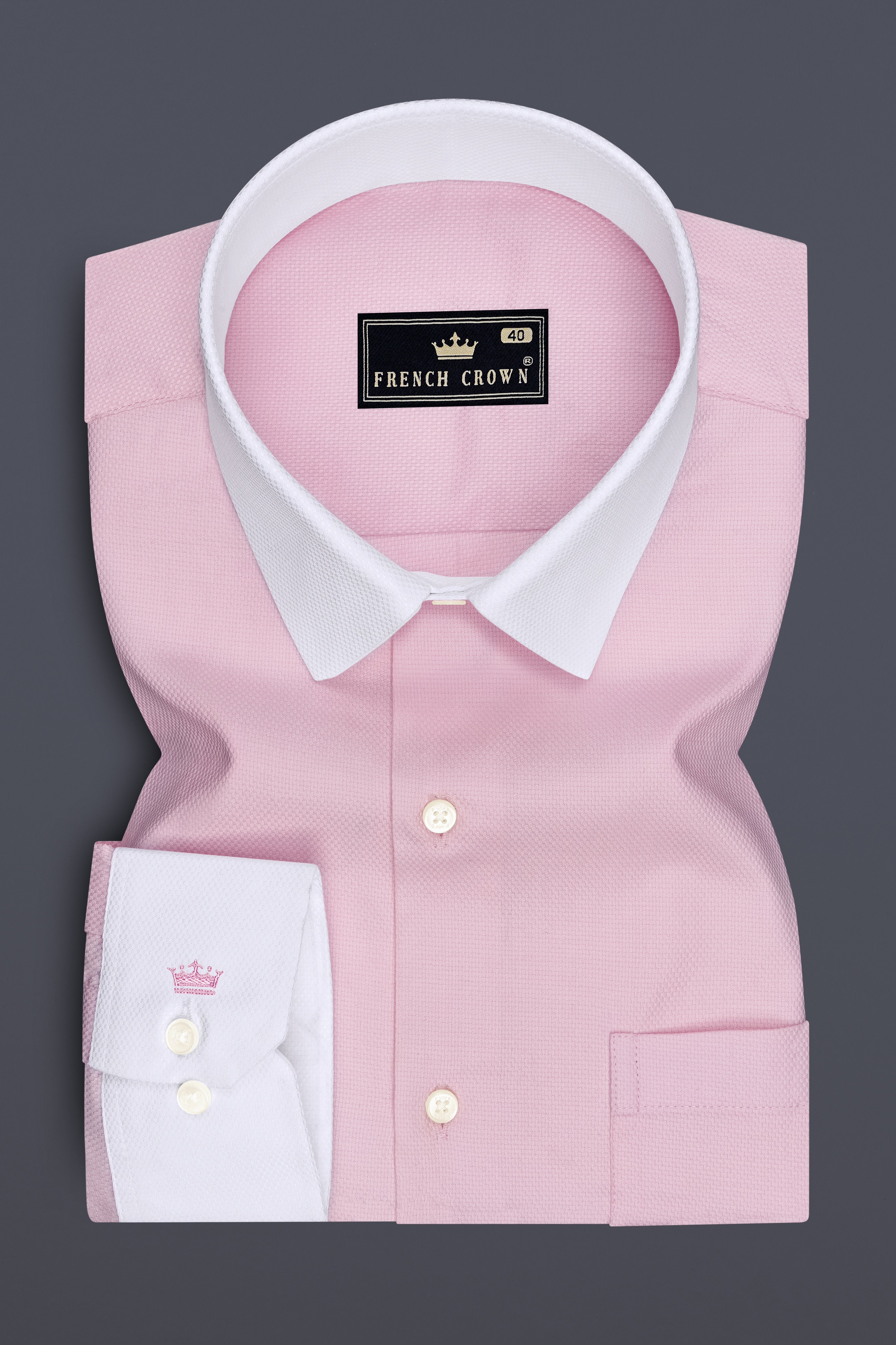 Velour-Melanie Pink Dobby Textured Premium Giza Cotton White Cuff Collar Dress Shirt