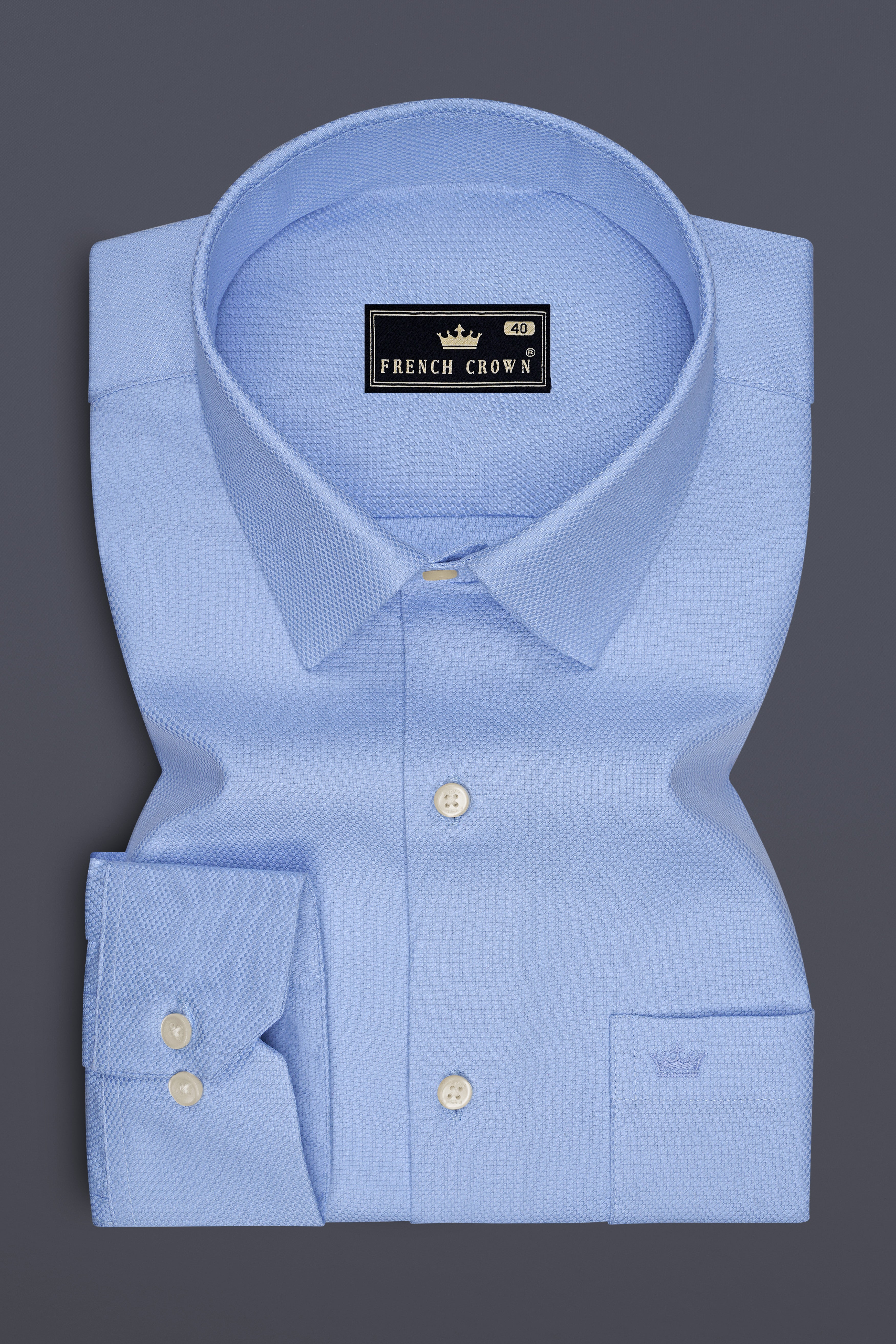 Sereno-Carolina Blue Dobby Textured Premium Giza Cotton Dress Shirt