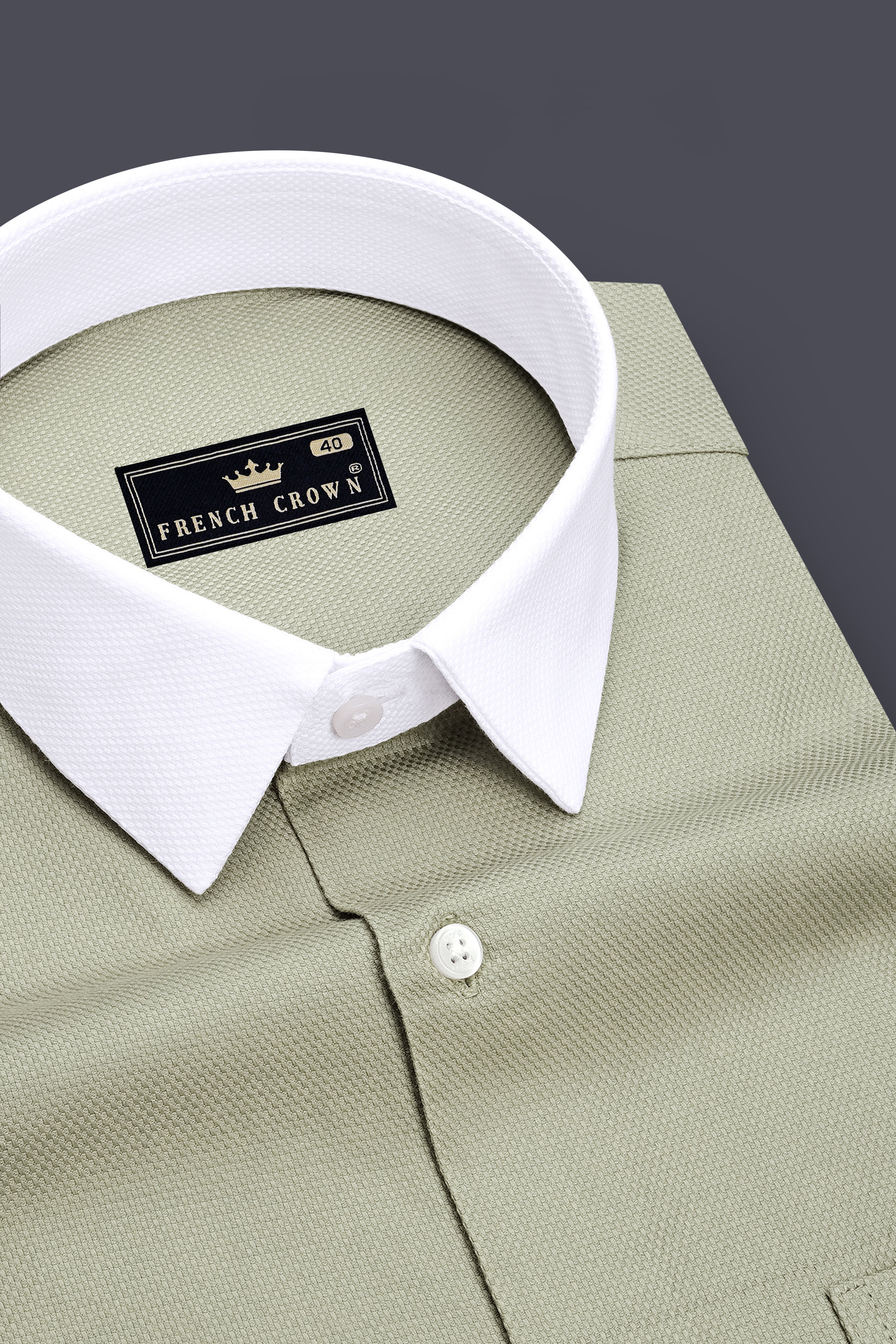 Viridian-Bitter Green Dobby Textured Premium Giza Cotton White Cuff Collar Dress Shirt