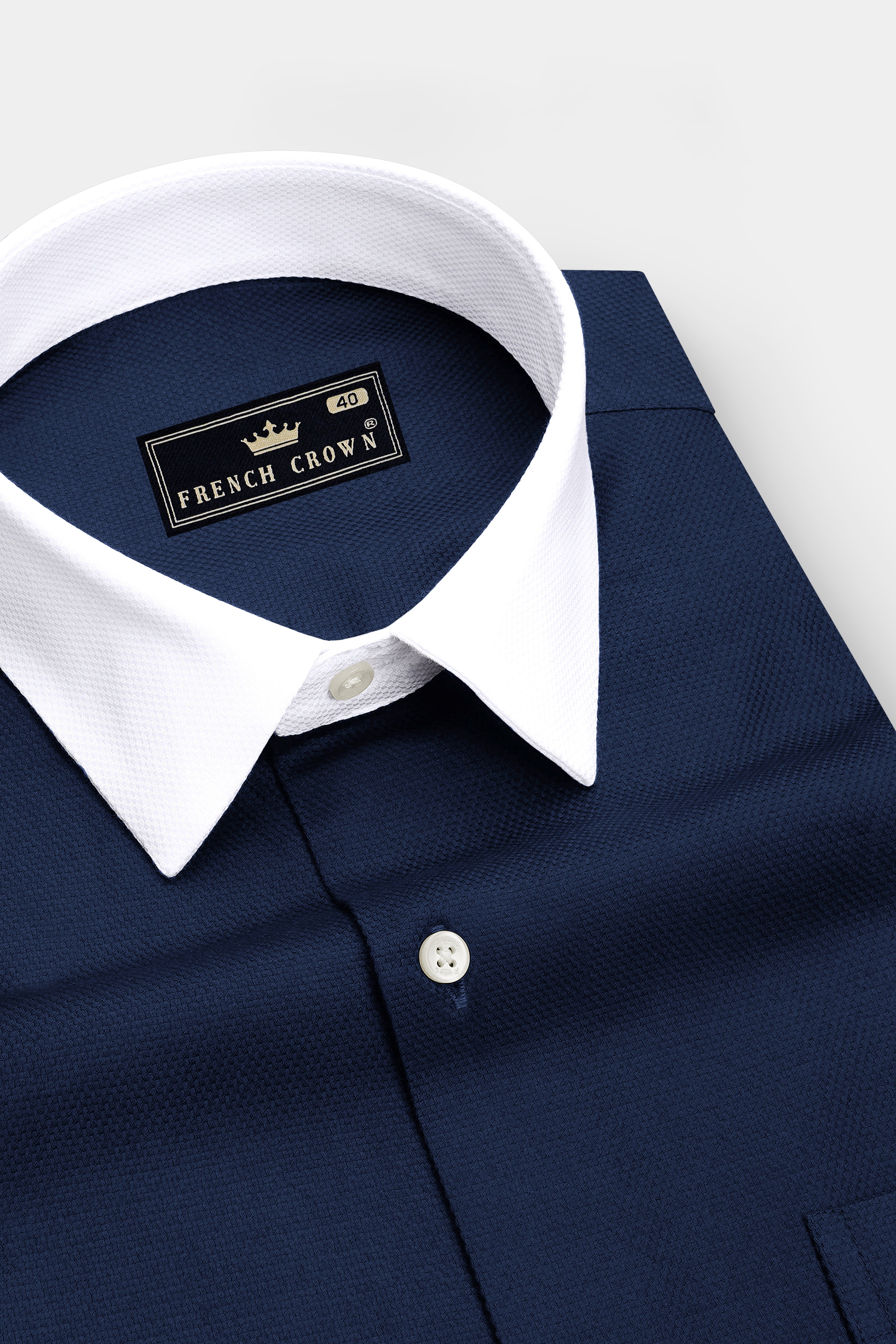 Aegis-Ebony Navy Dobby Textured Premium Giza Cotton White Cuff Collar Dress Shirt