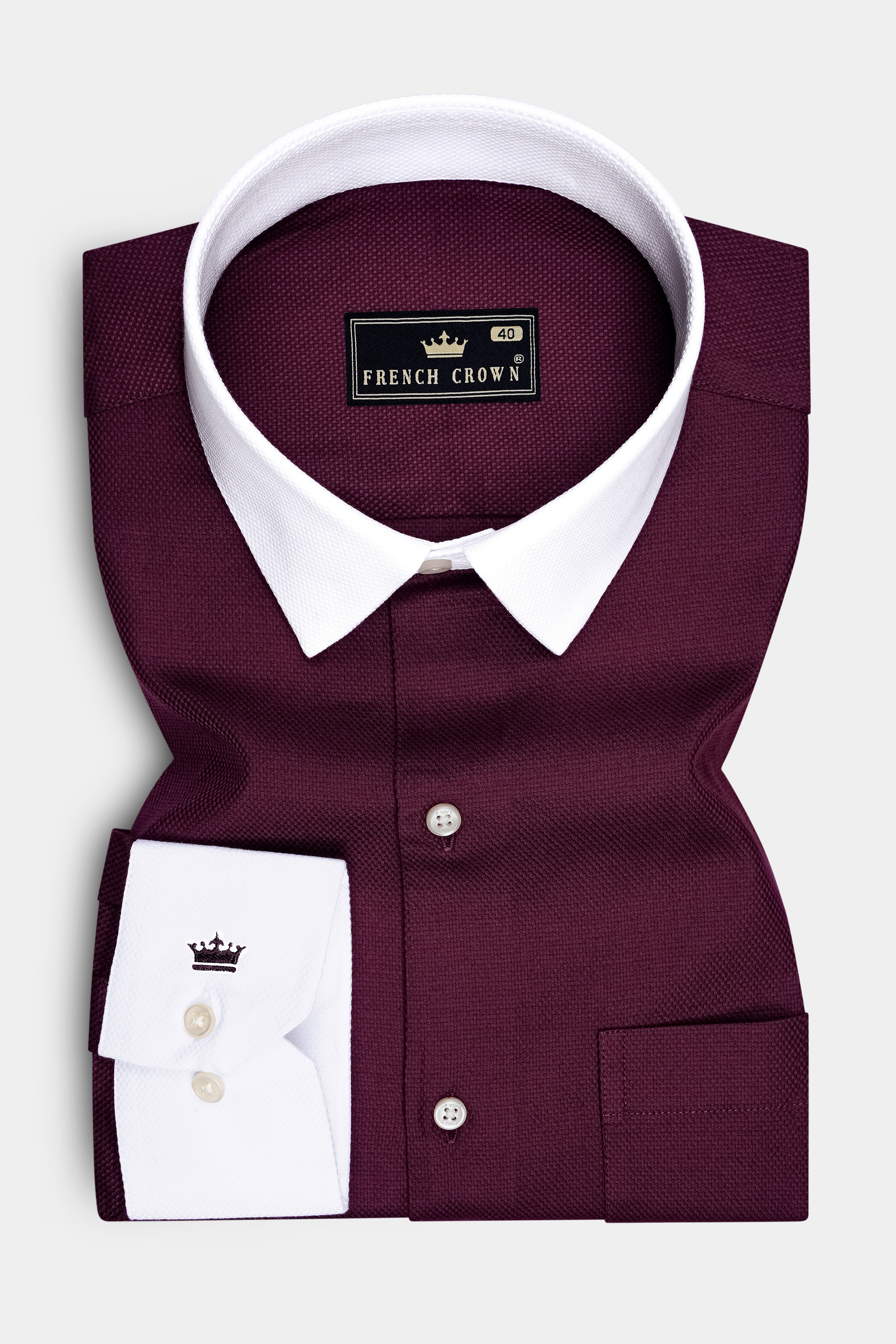 Violet-Crater Purple Dobby Textured Premium Giza Cotton White Cuff Collar Dress Shirt