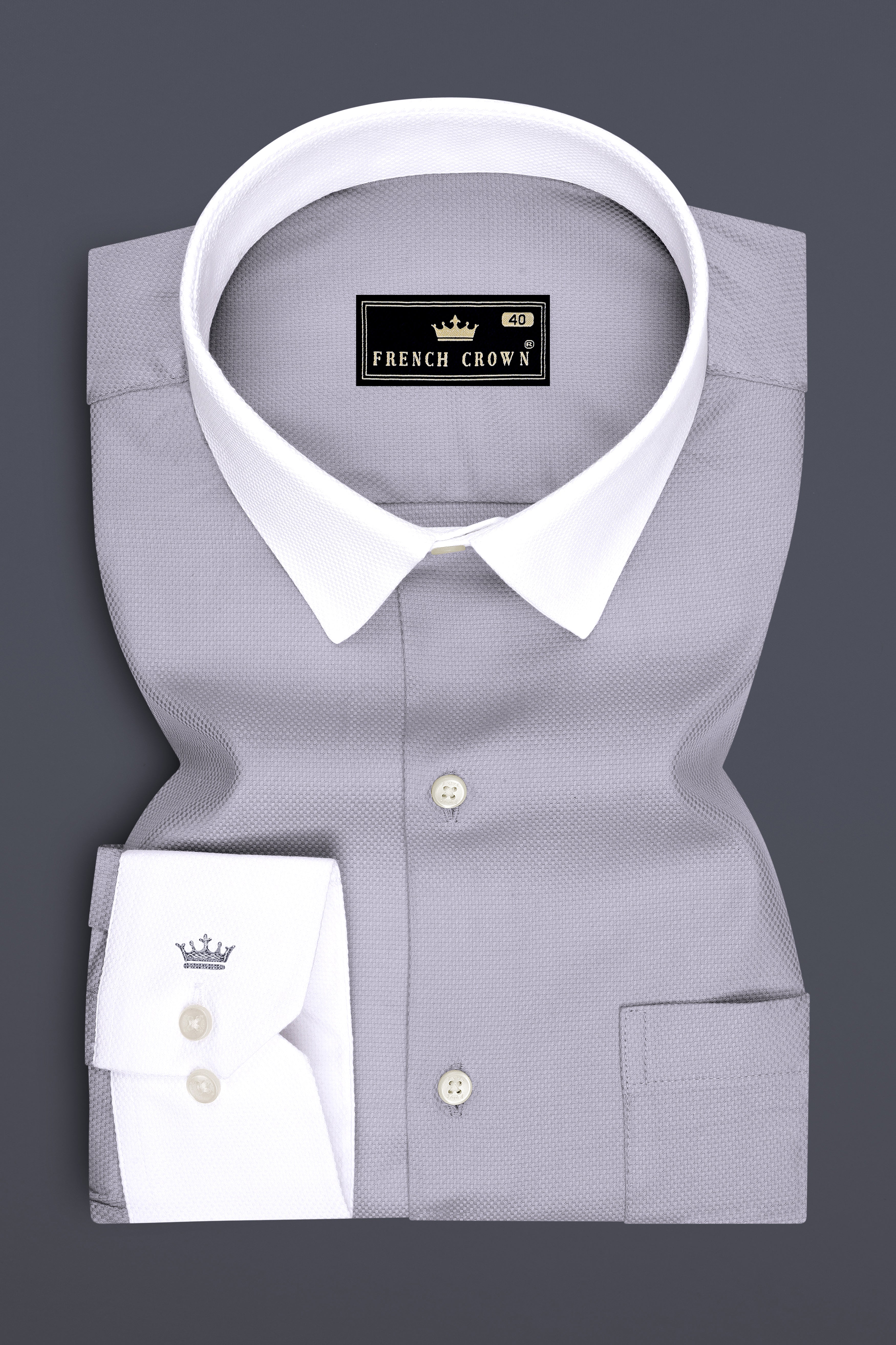 Silva-Wisteria Gray Dobby Textured Premium Giza Cotton White Cuff Collar Dress Shirt