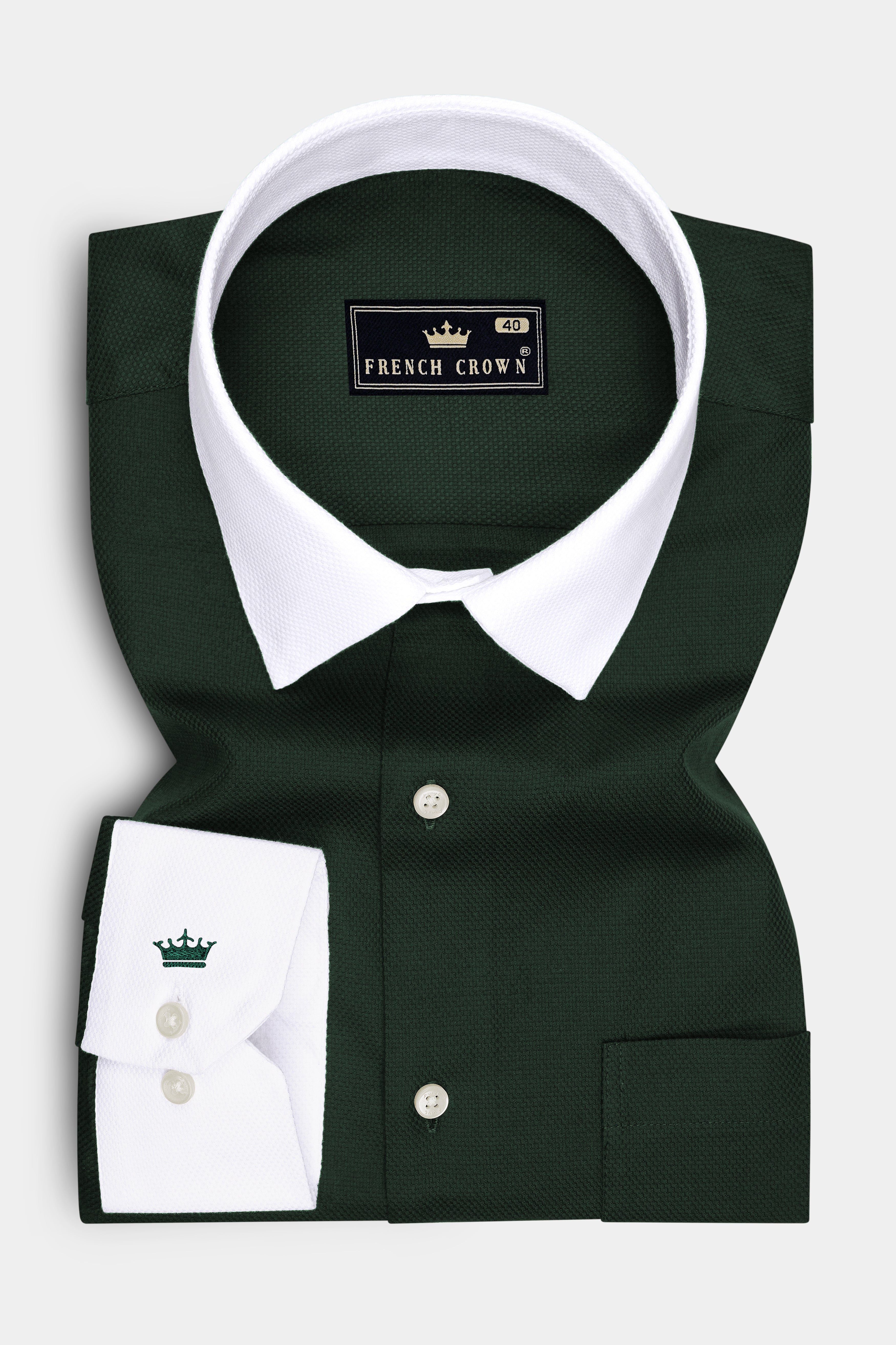 Foresta-Timber Green Dobby Textured Premium Giza Cotton White Cuff Collar Dress Shirt