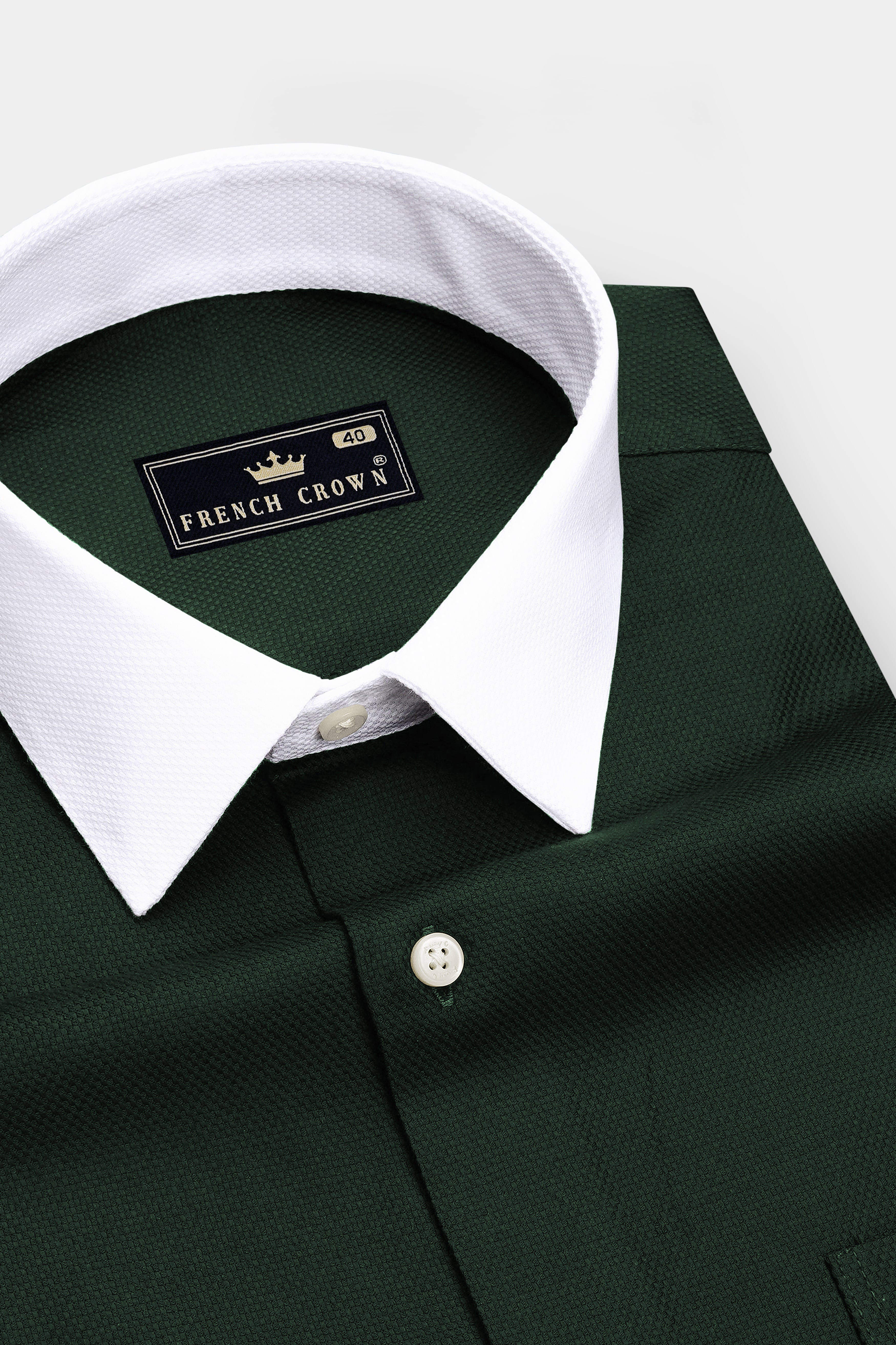 Foresta-Timber Green Dobby Textured Premium Giza Cotton White Cuff Collar Dress Shirt