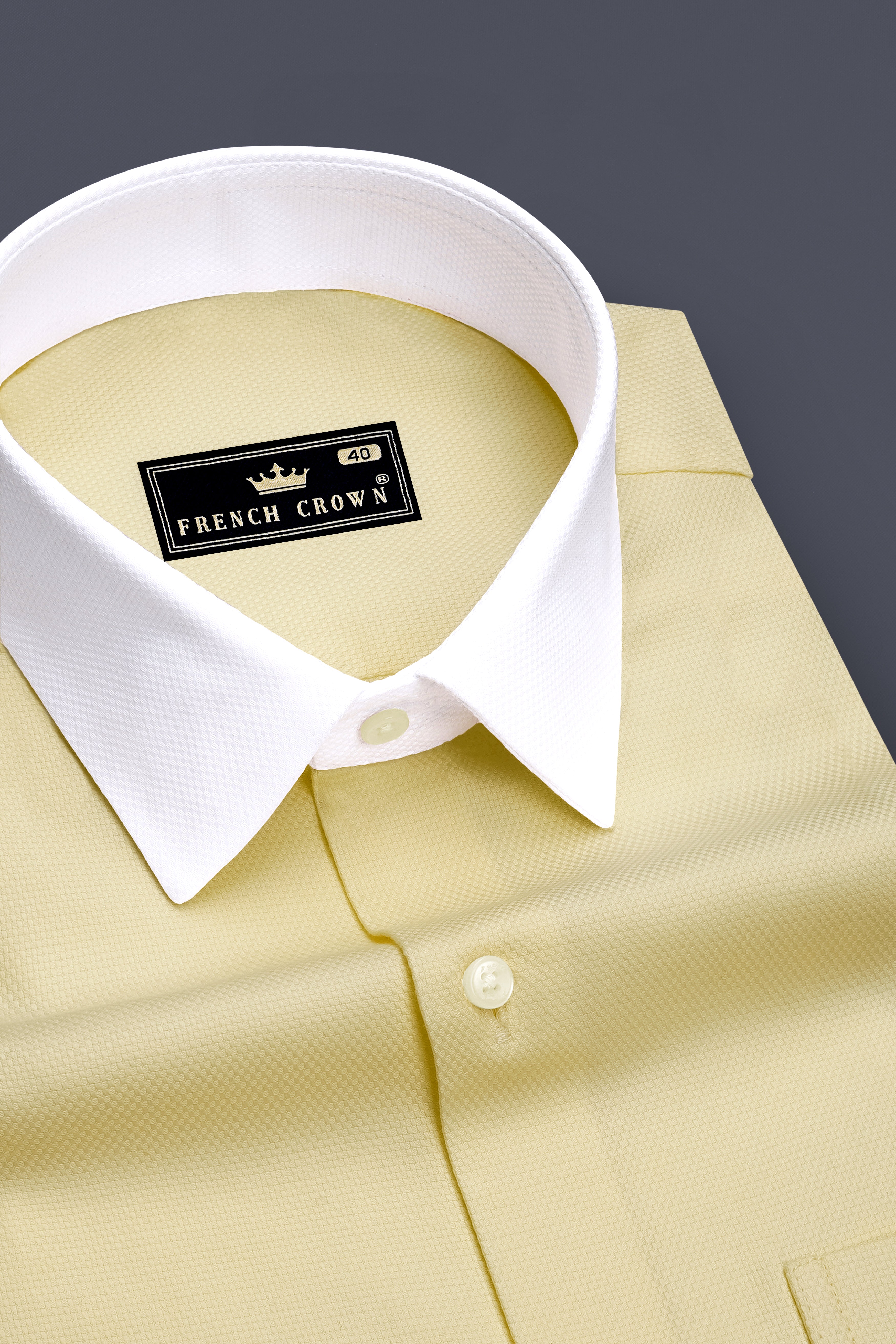 Saffron-Pavlova Yellow Dobby Textured Premium Giza Cotton White Cuff Collar Dress Shirt