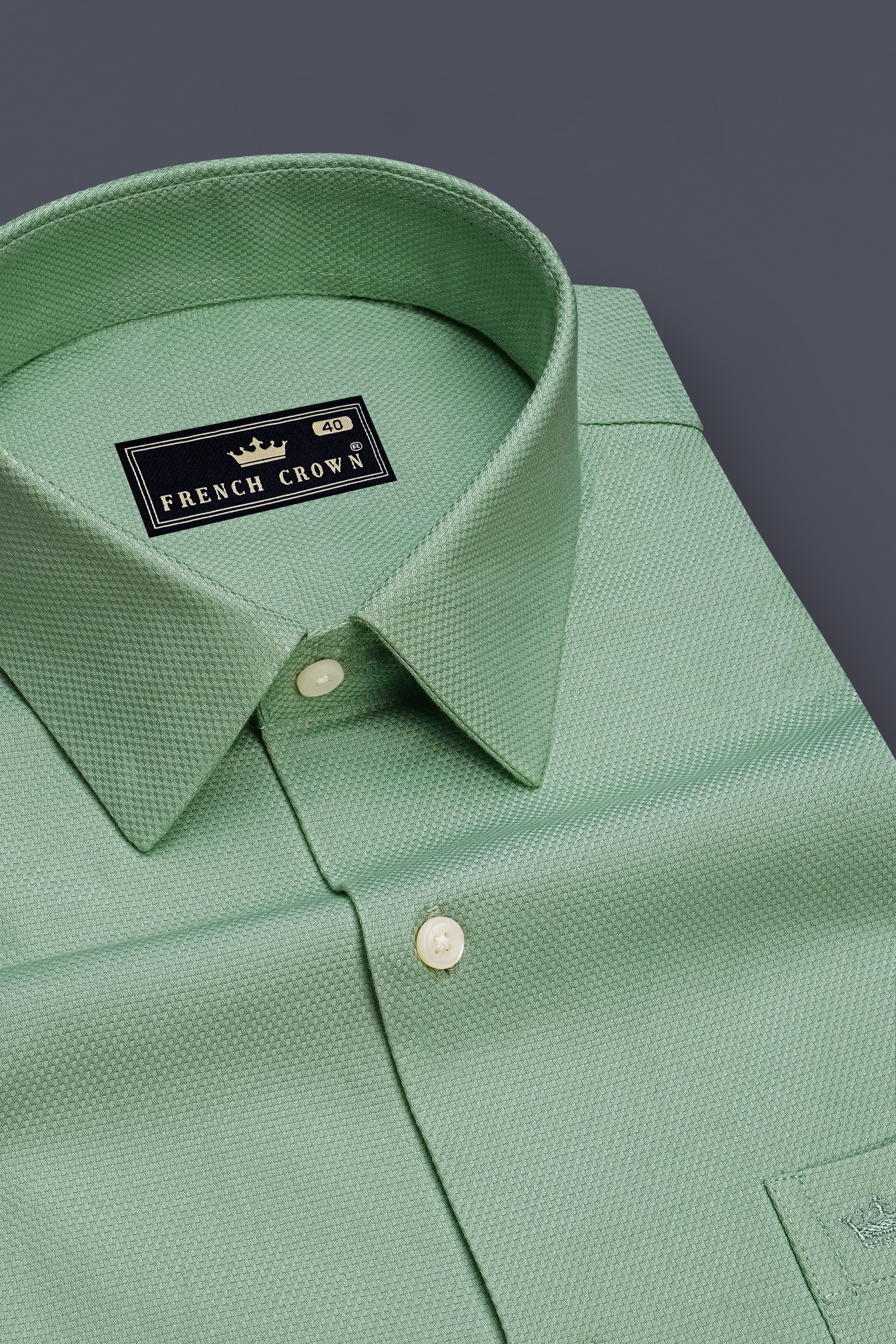 Crest-Cascade Green Dobby Textured Premium Giza Cotton Dress Shirt