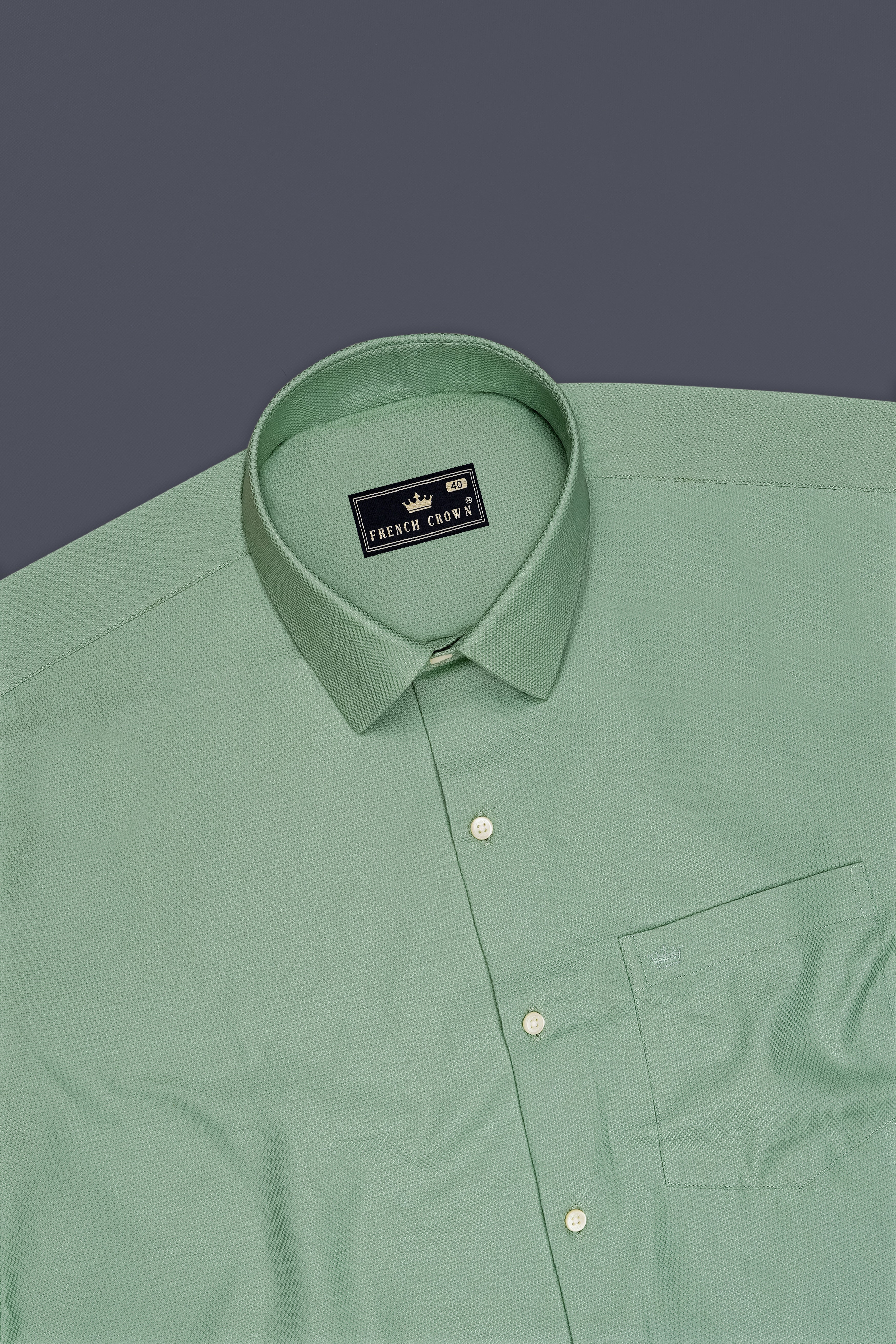 Crest-Cascade Green Dobby Textured Premium Giza Cotton Dress Shirt