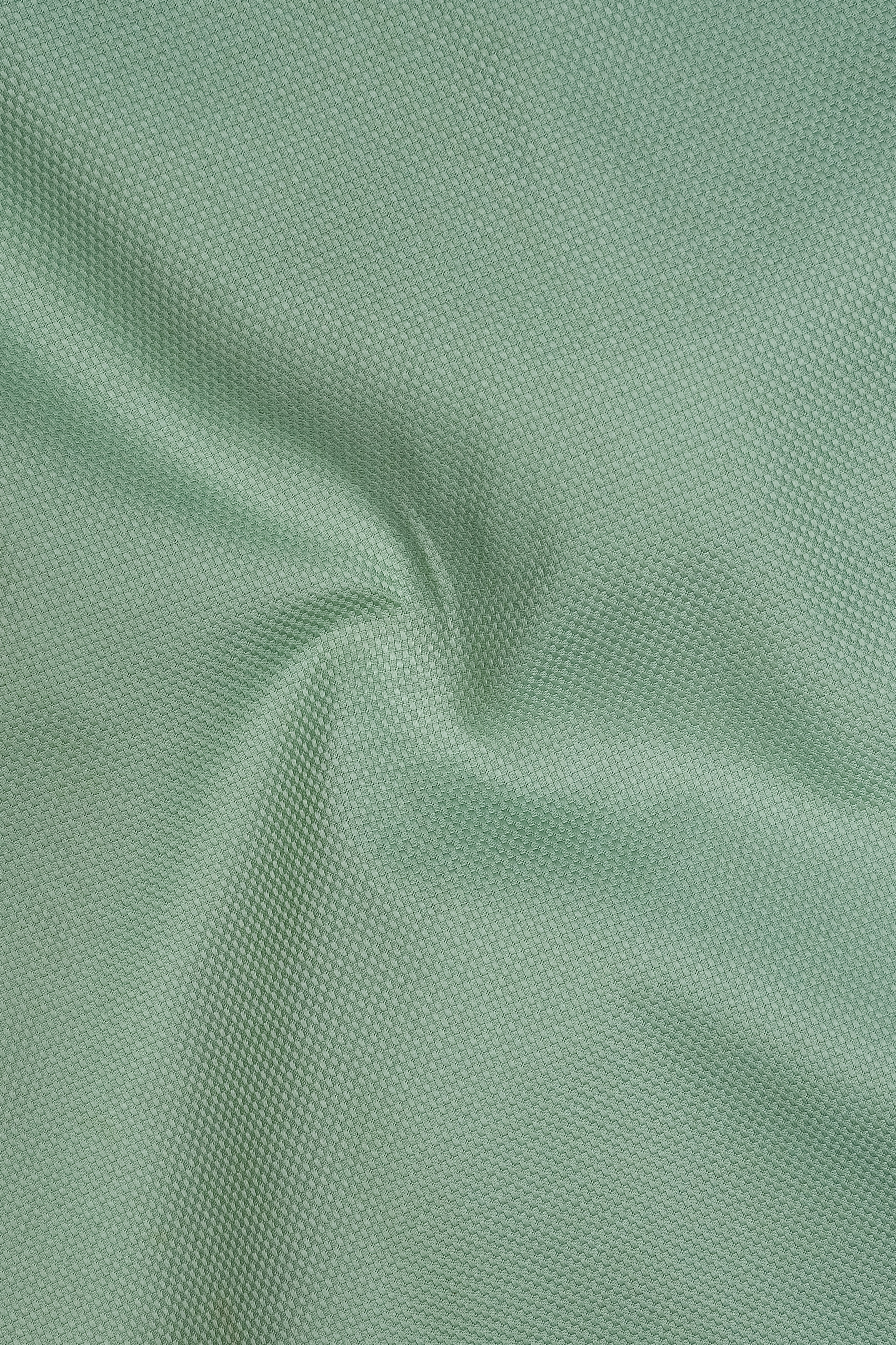 Crest-Cascade Green Dobby Textured Premium Giza Cotton White Cuff Collar Dress Shirt