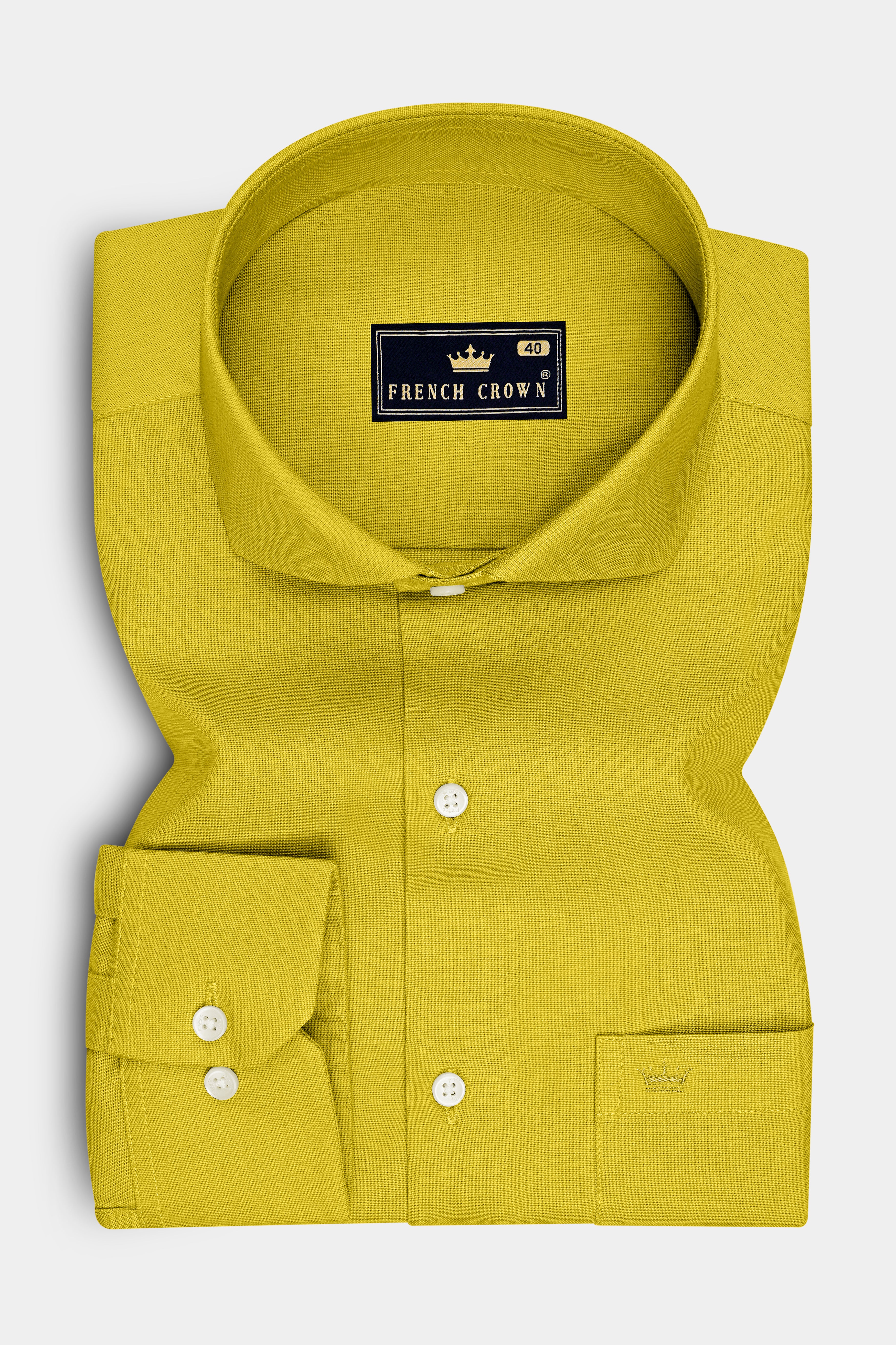 Auron-Mustard Yellow Oxford Premium Cotton Dress Cut Away Shirt