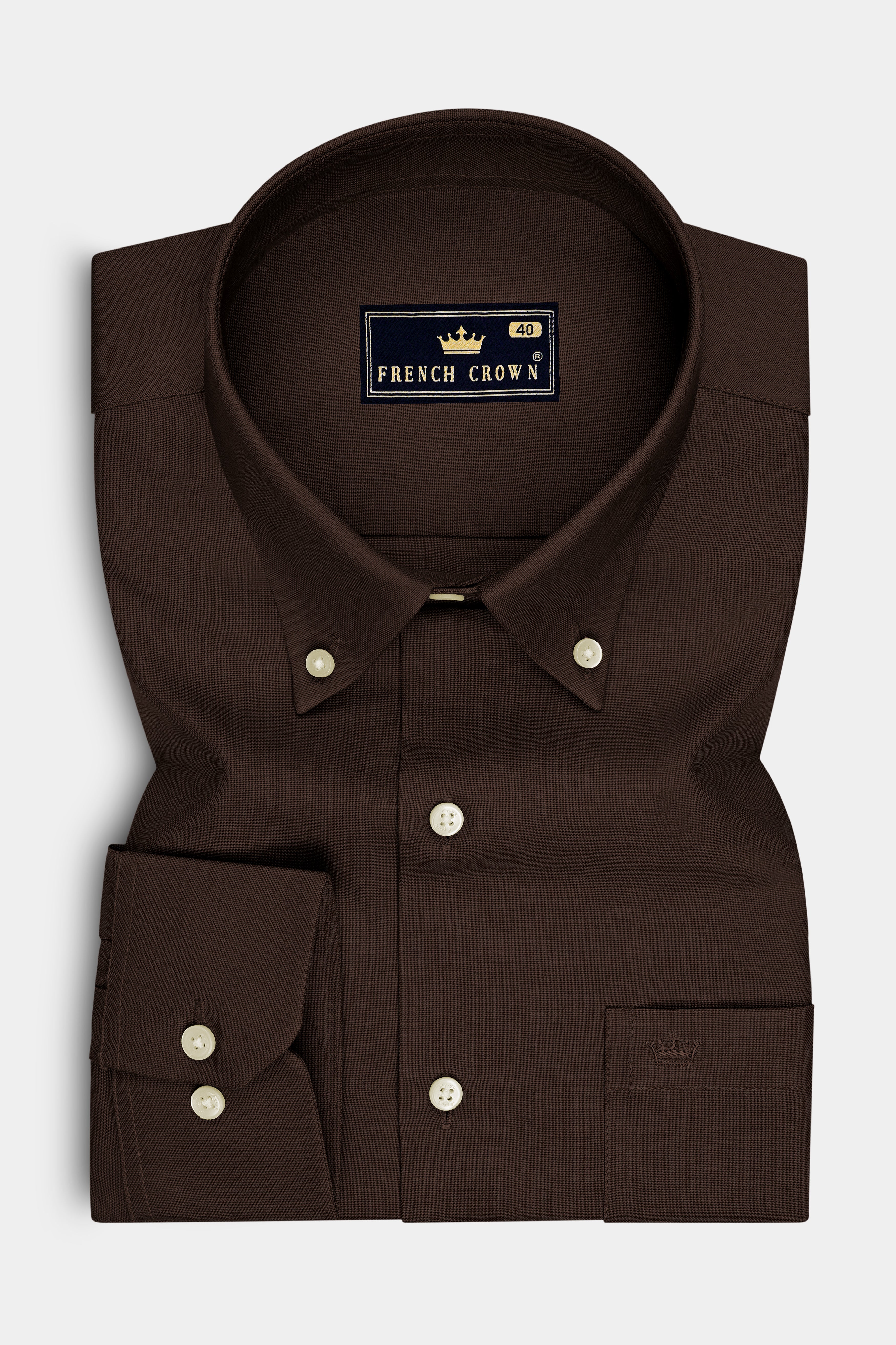Russet-Iroko Brown Oxford Premium Cotton Dress Button Down Shirt