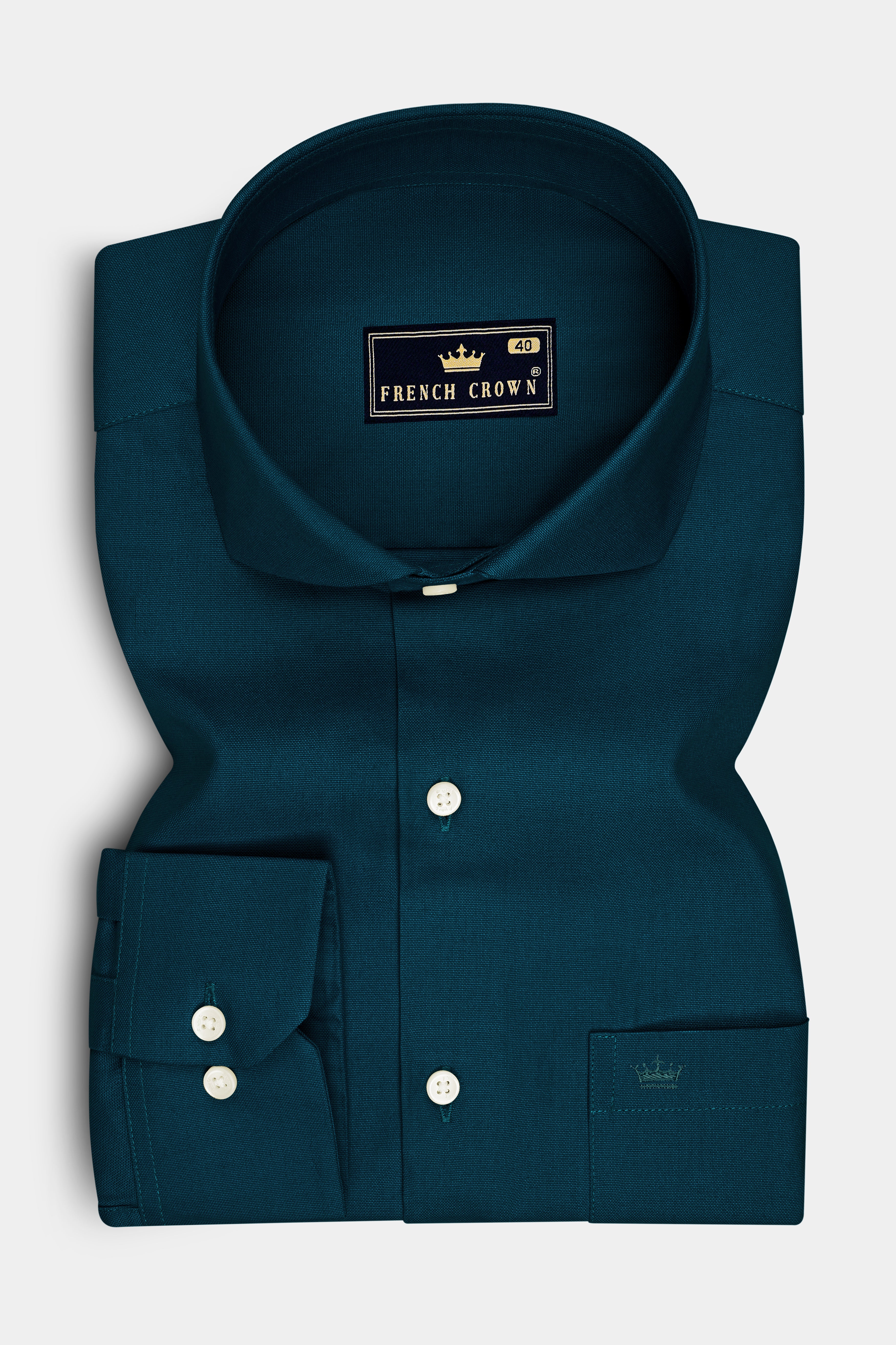 Virenzo-Teal Green Oxford Premium Cotton Dress Cut Away Shirt