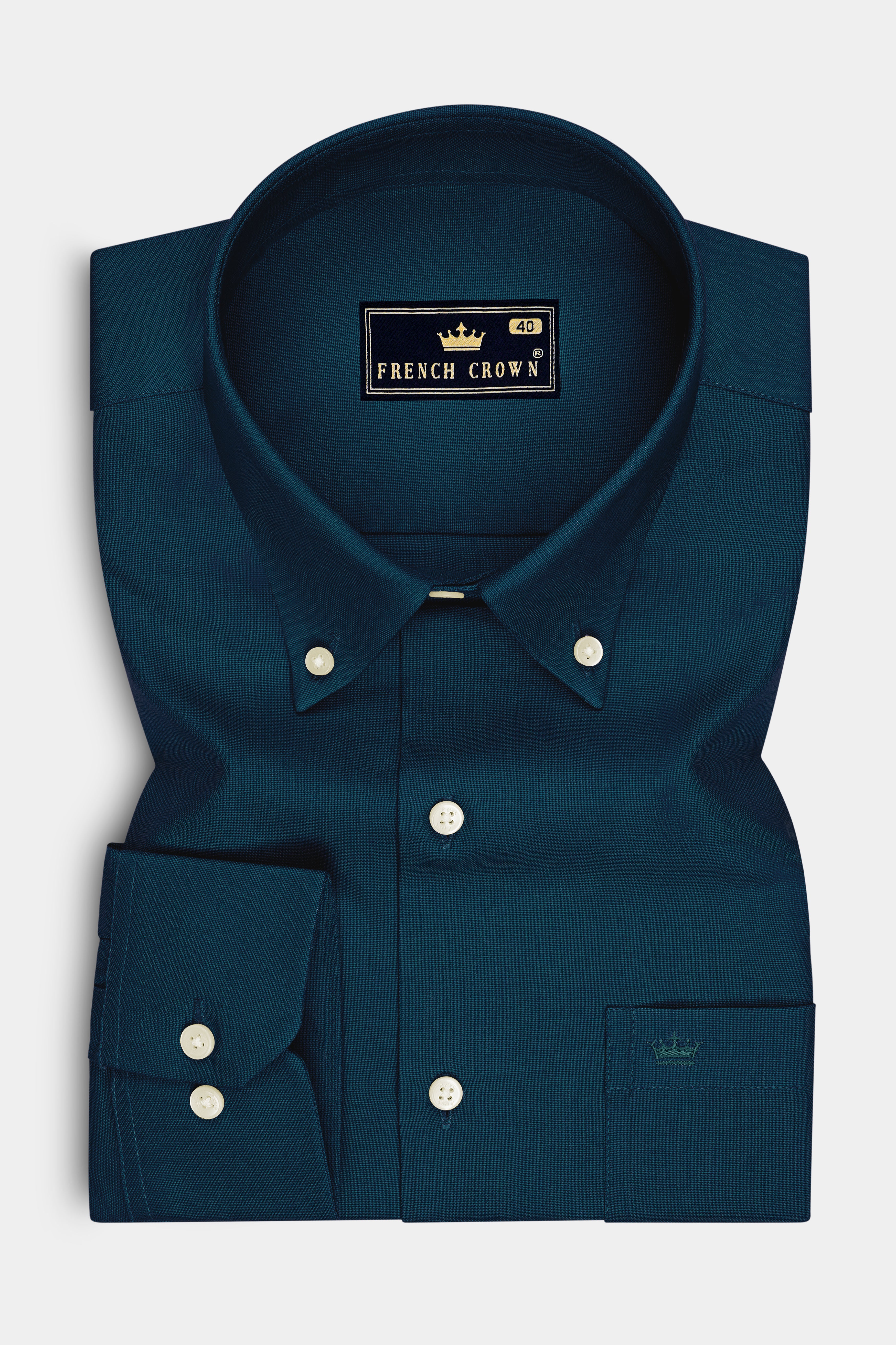Virenzo-Teal Green Oxford Premium Cotton Dress Button Down Shirt