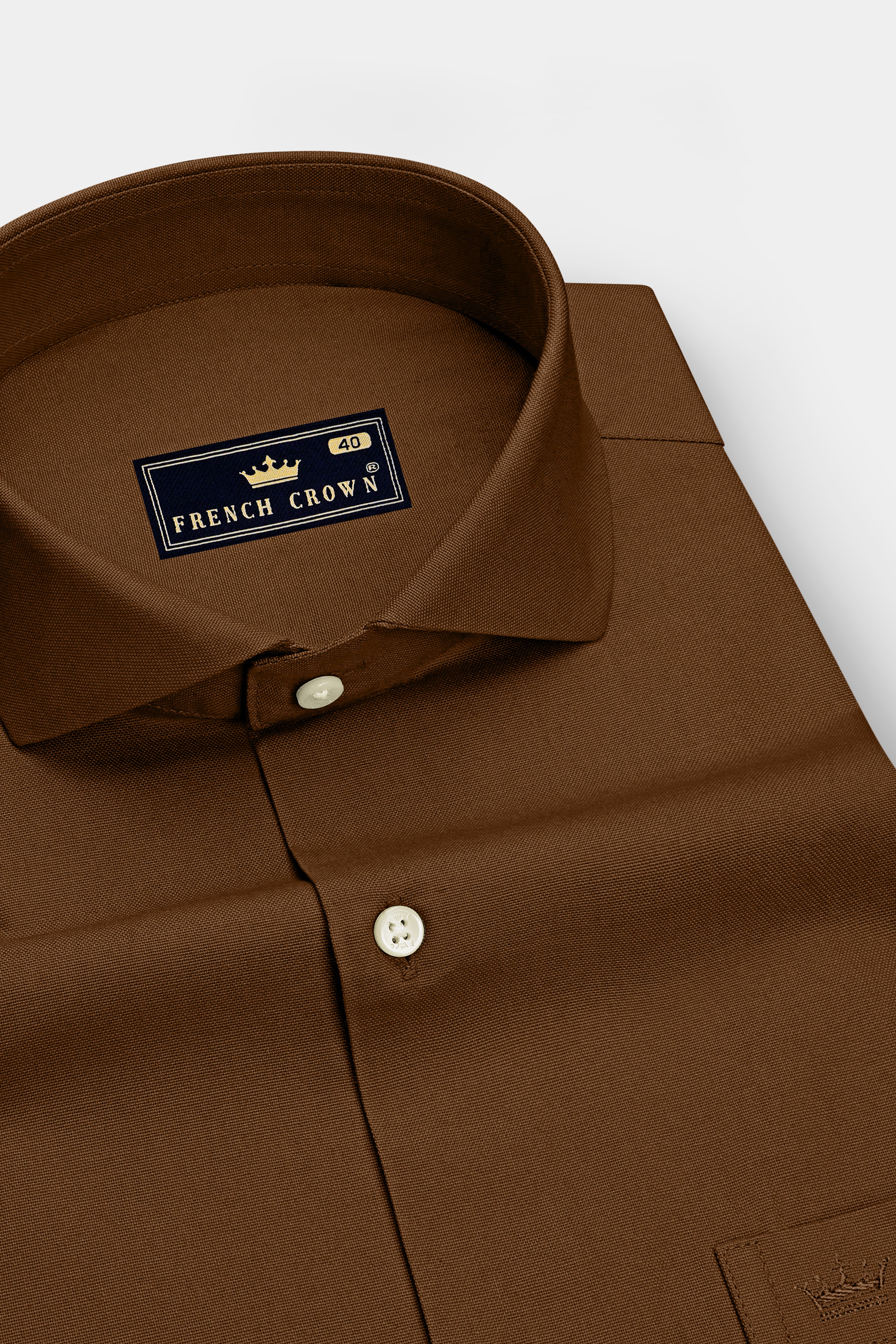 Ruston-Sepia Brown Oxford Premium Cotton Dress Cut Away Shirt