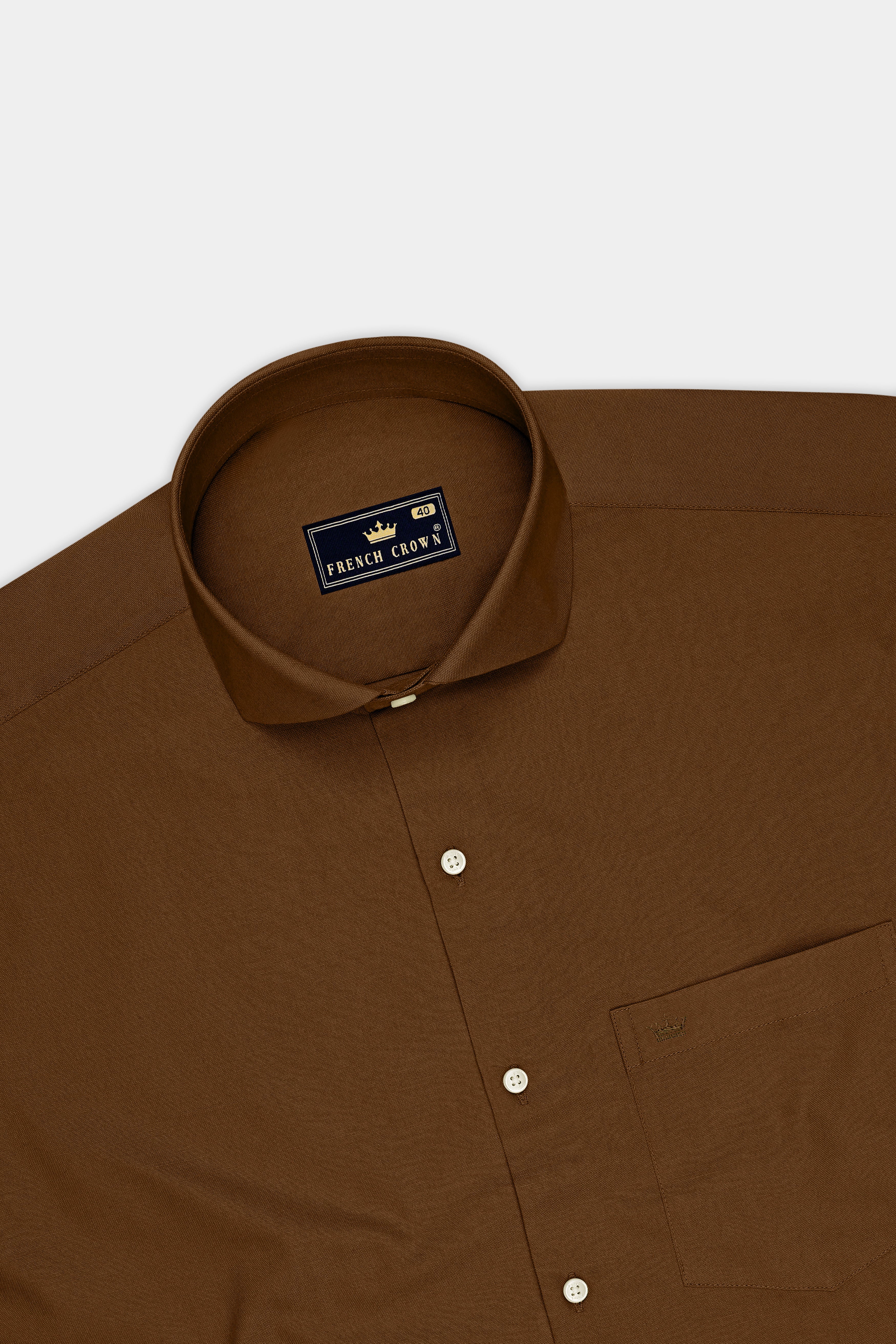 Ruston-Sepia Brown Oxford Premium Cotton Dress Cut Away Shirt