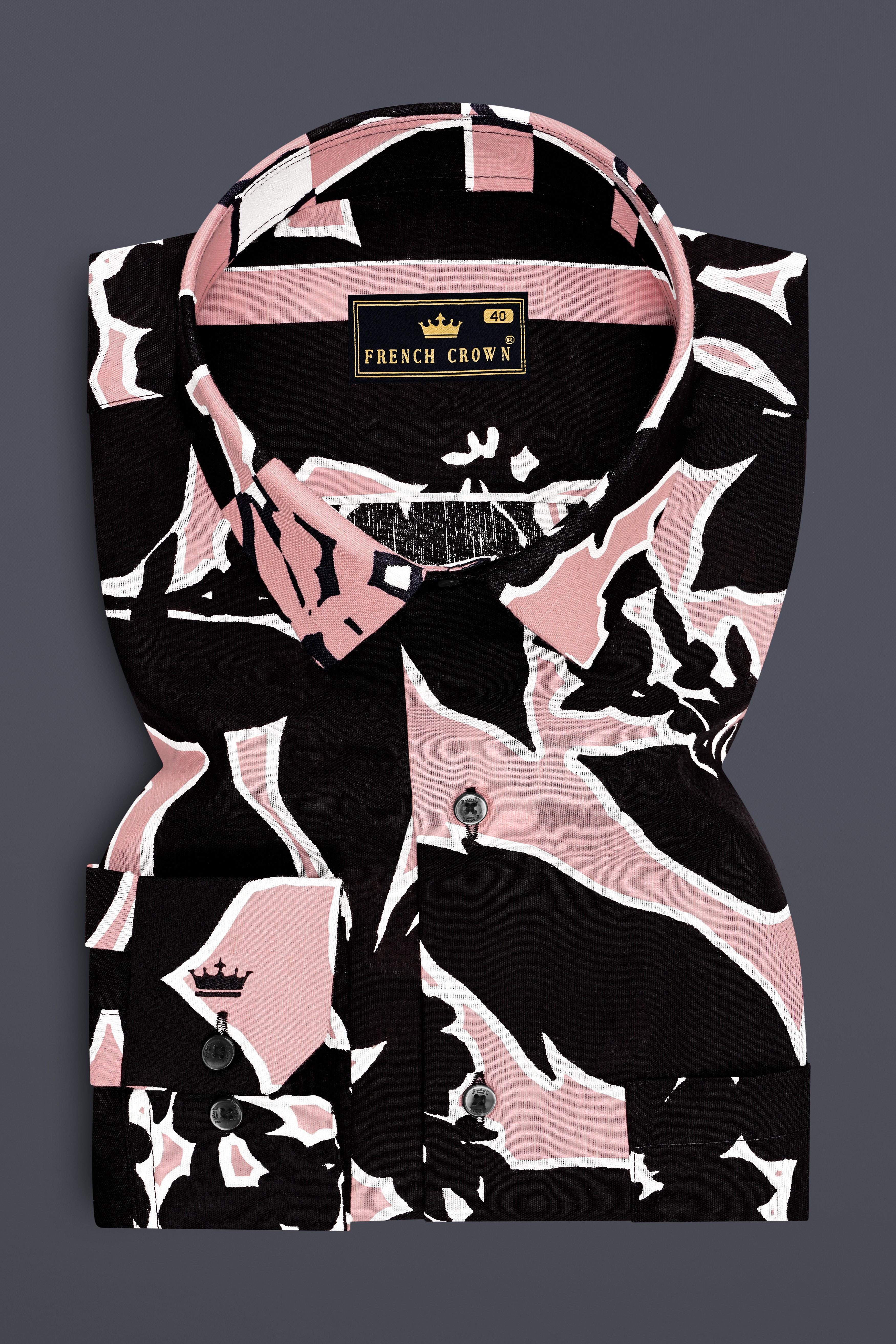 Mosaic-Careys Pink And Jade Black Abstract Printed Luxurious Linen Casual Shirt