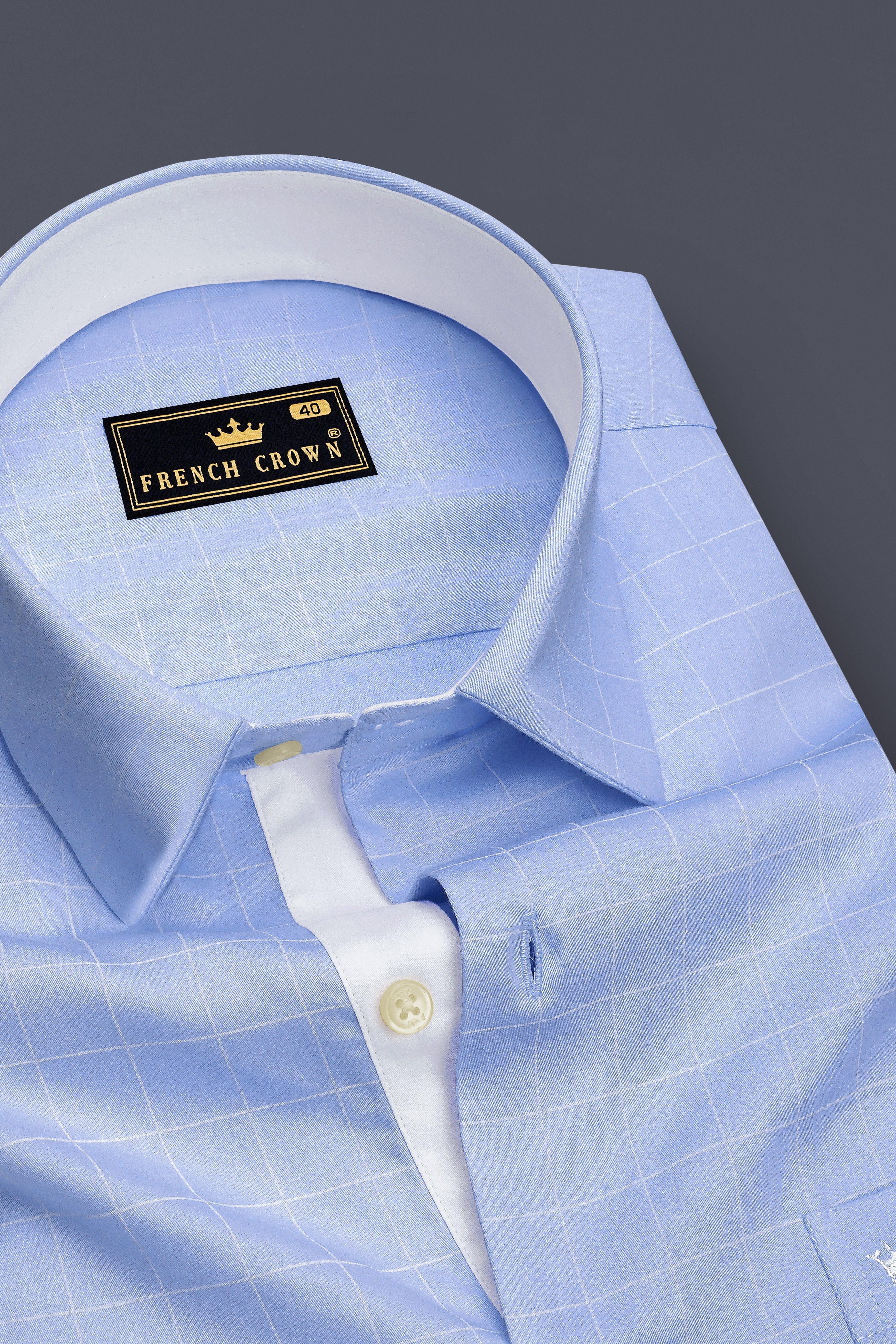 Aether-Cloudy Blue And Bright White Windowpane Subtle Sheen Soft Premium Cotton Dress Shirt