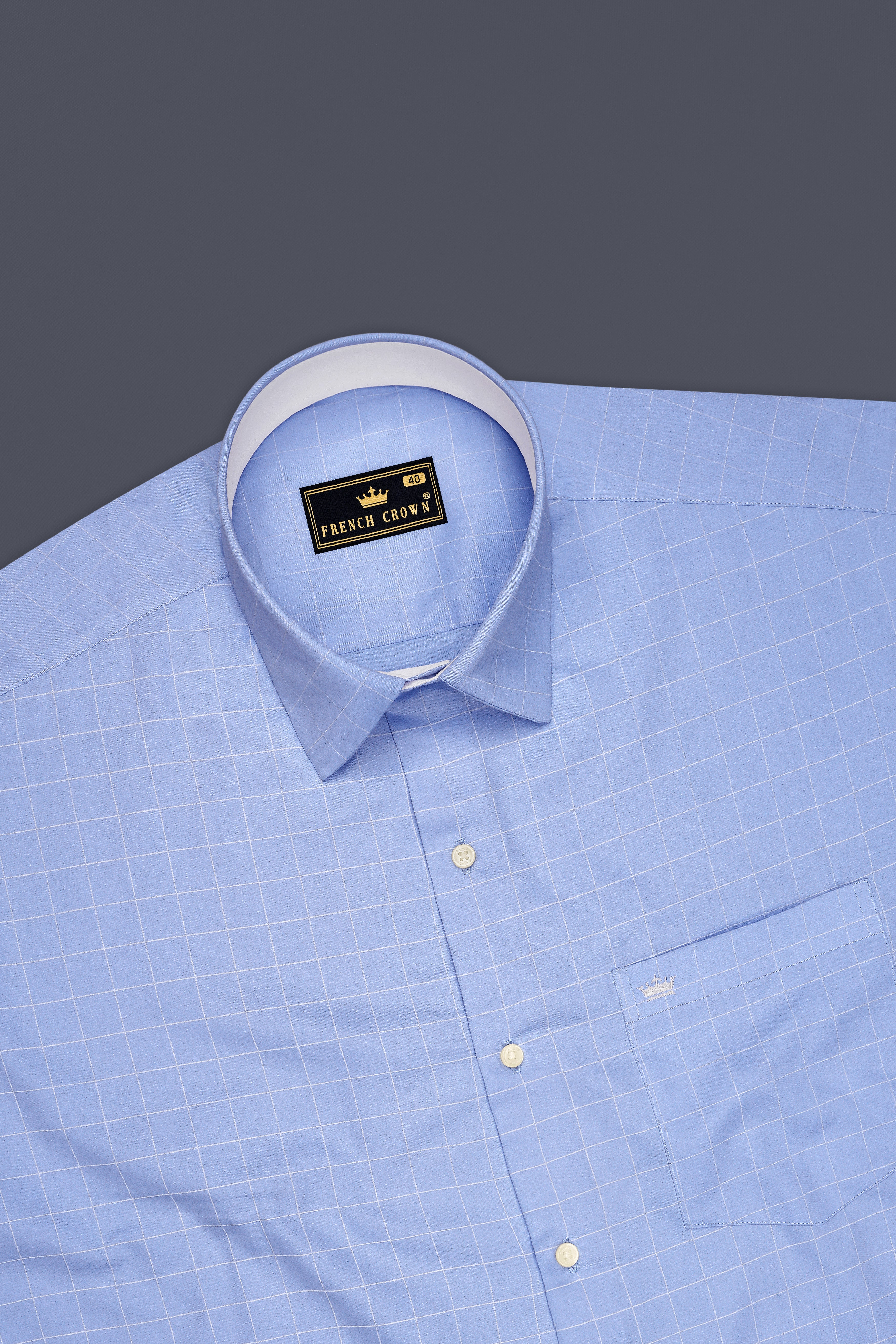 Aether-Cloudy Blue And Bright White Windowpane Subtle Sheen Soft Premium Cotton Dress Shirt
