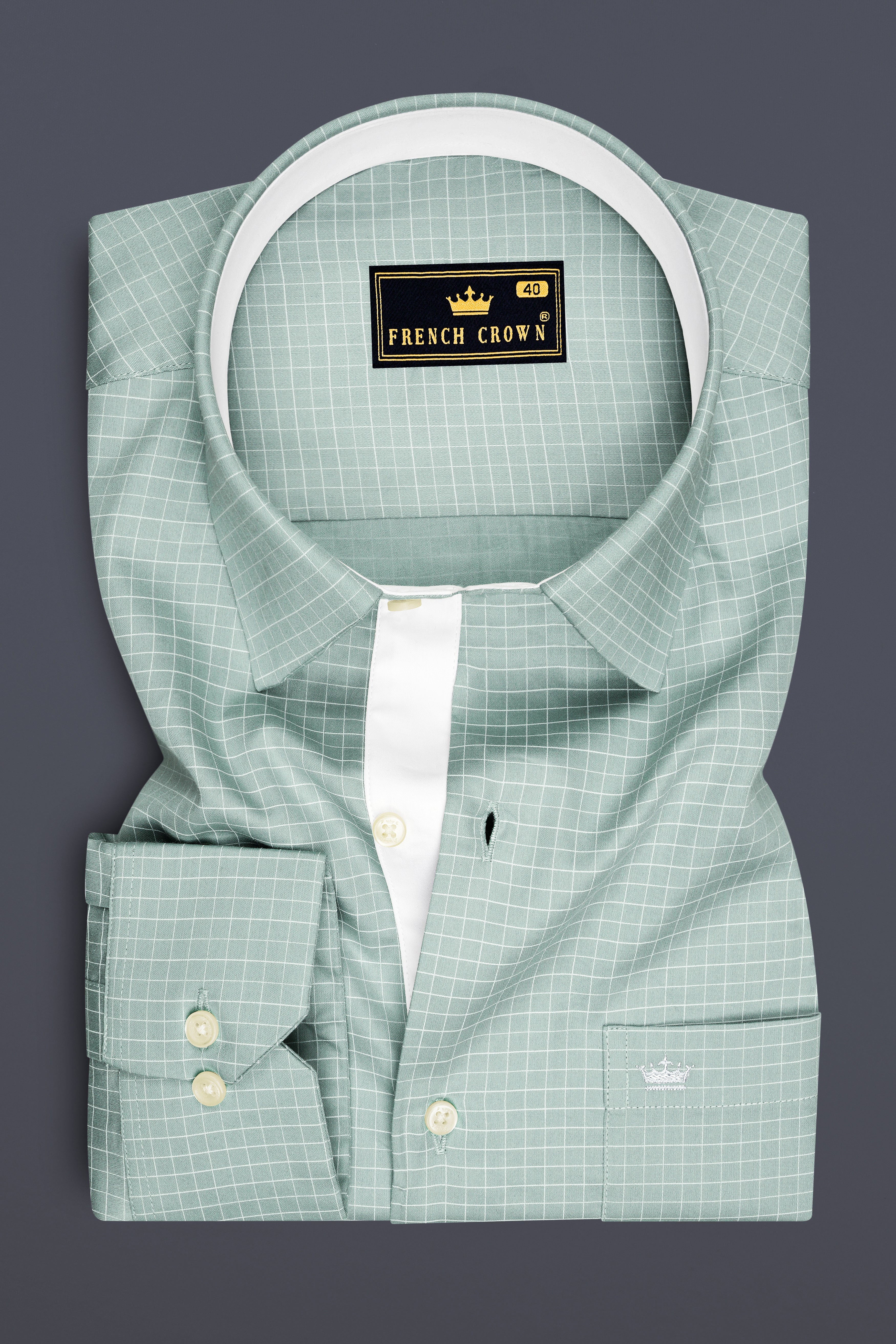 Ascend-Tower Green And Bright White Plaid Subtle Sheen Soft Premium Cotton Dress Shirt