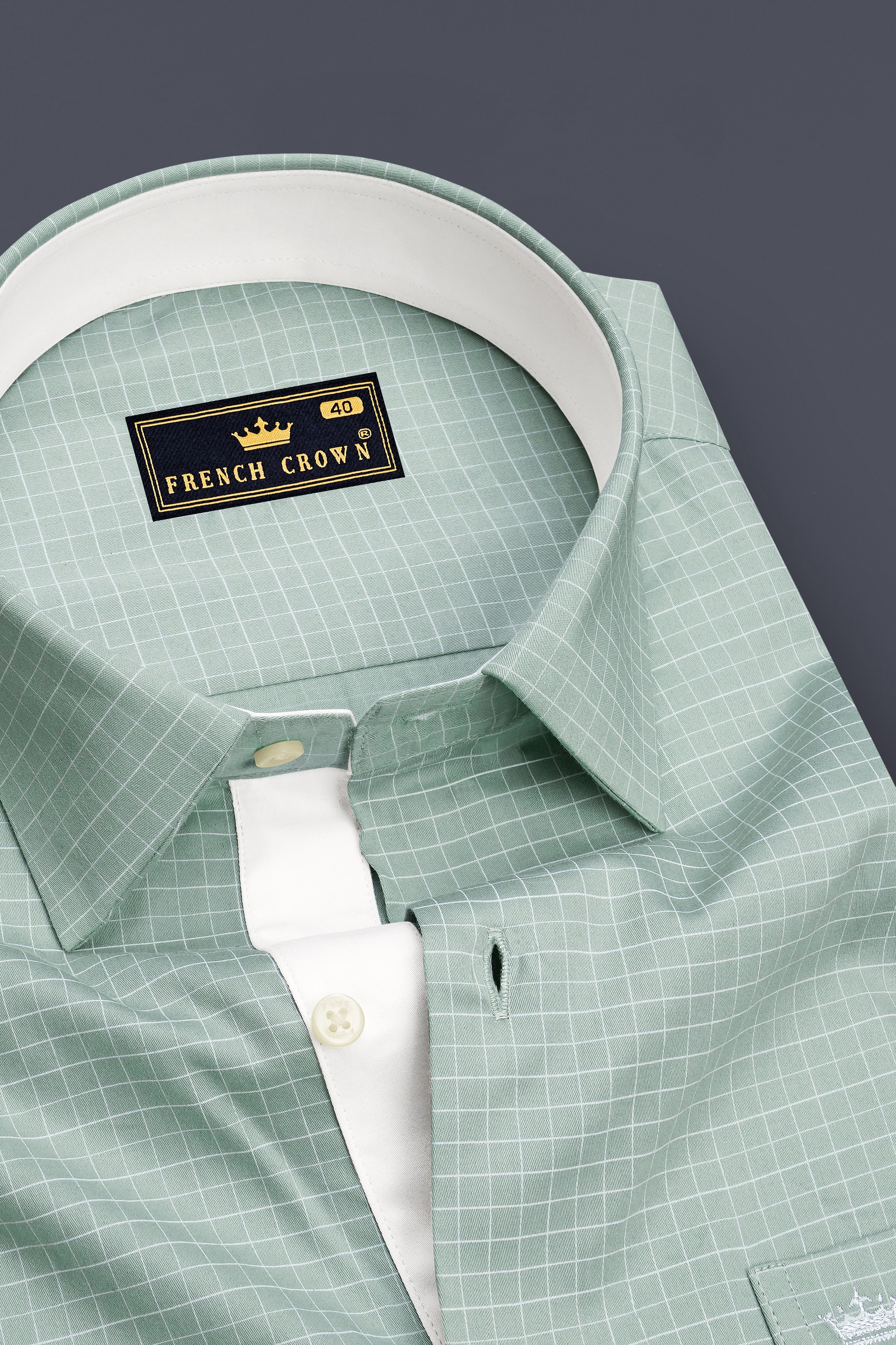 Ascend-Tower Green And Bright White Plaid Subtle Sheen Soft Premium Cotton Dress Shirt