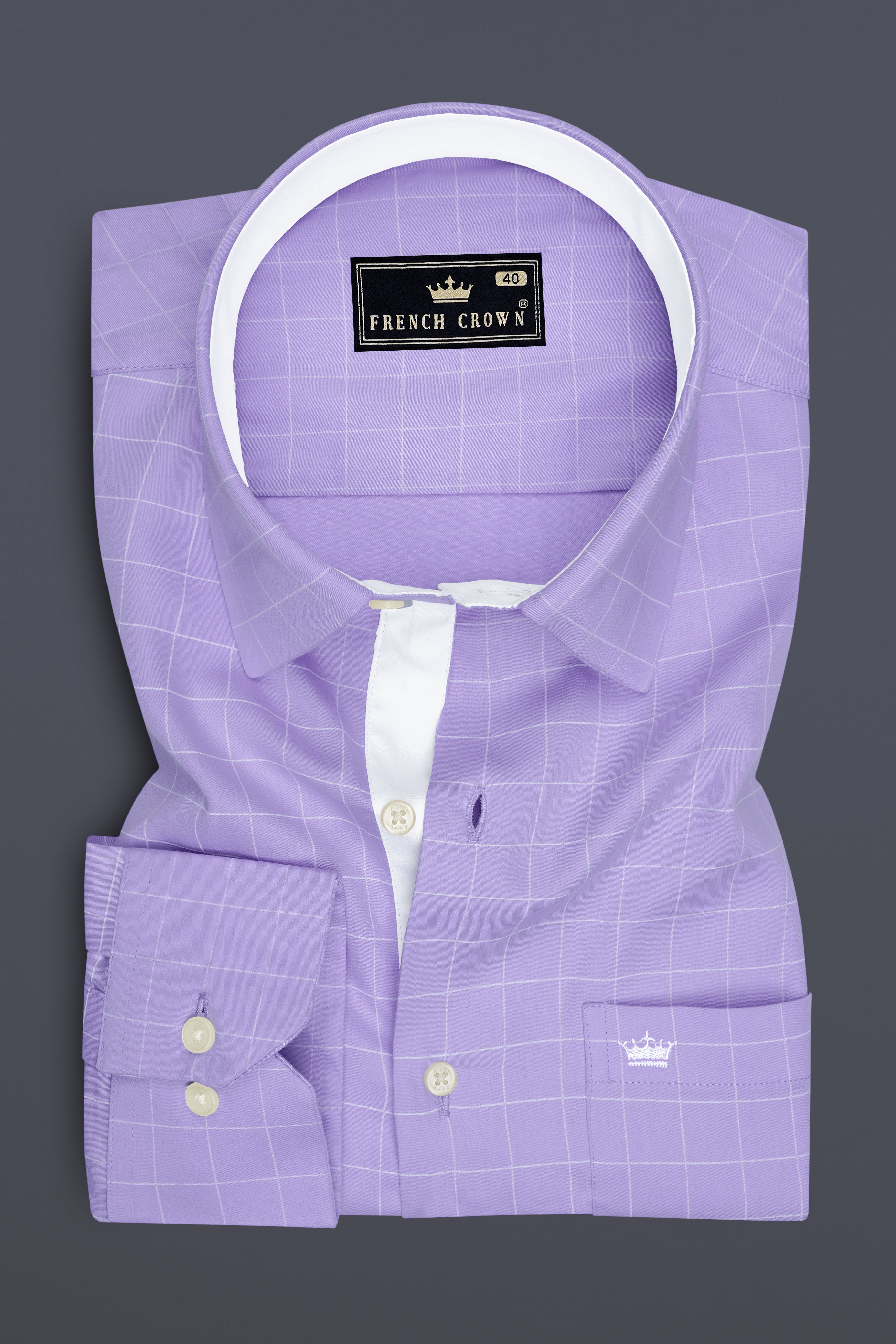 Lumis-Biloba Purple And Bright White Windowpane Subtle Sheen Soft Premium Cotton Dress Shirt
