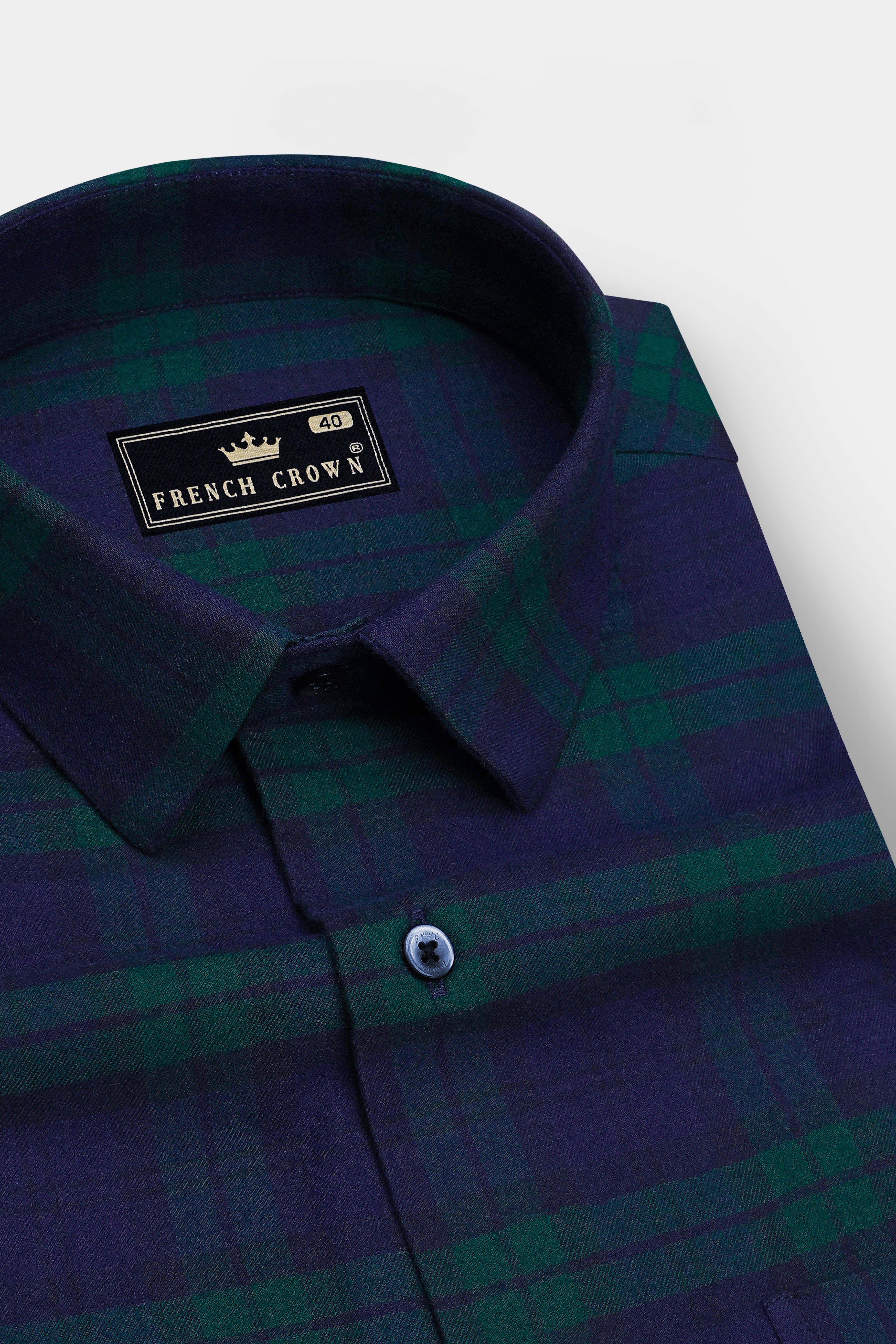 Tide-Haiti Blue And Evening Sea Green Plaid Flannel Premium Cotton Casual Shirt