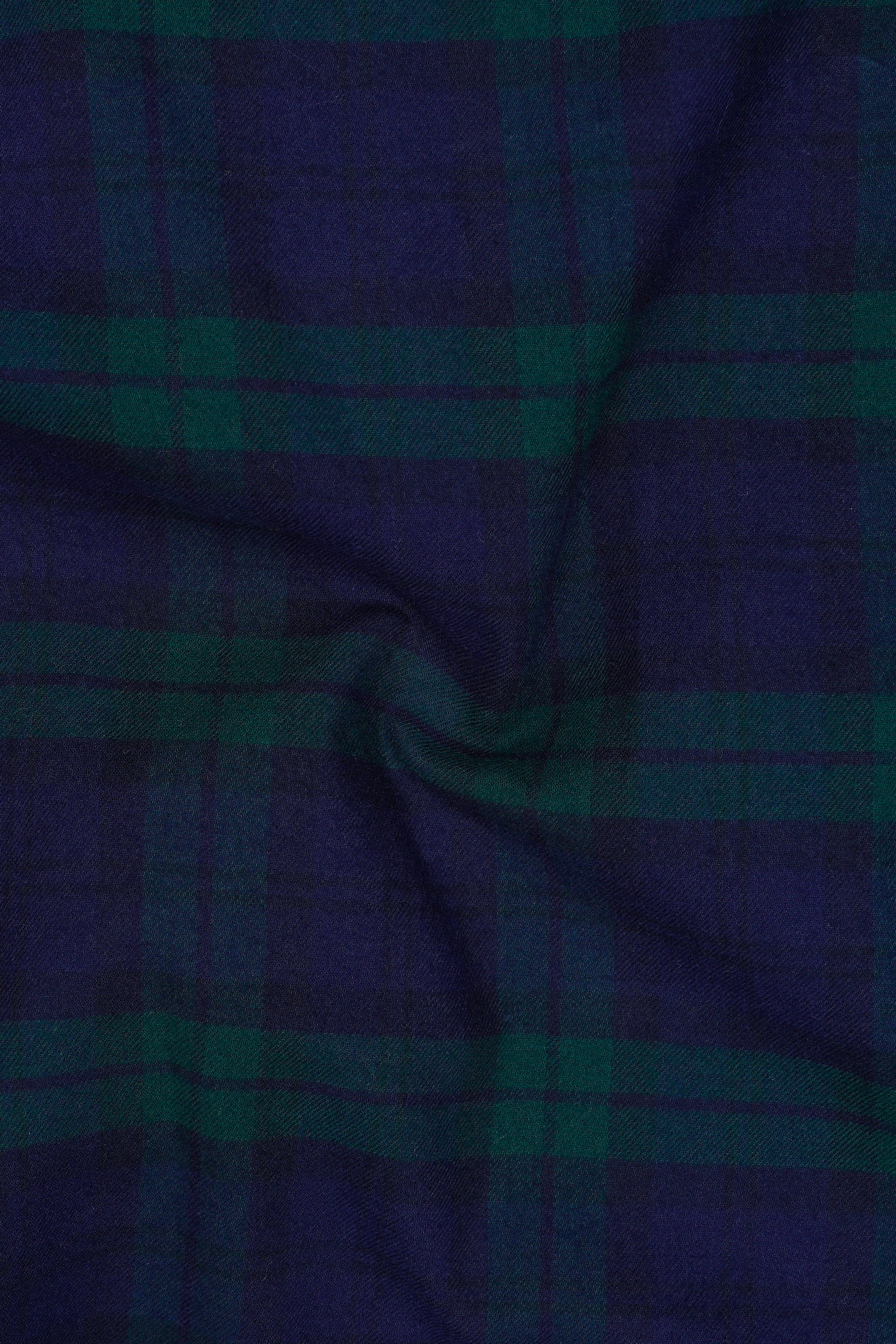 Tide-Haiti Blue And Evening Sea Green Plaid Flannel Premium Cotton Casual Shirt