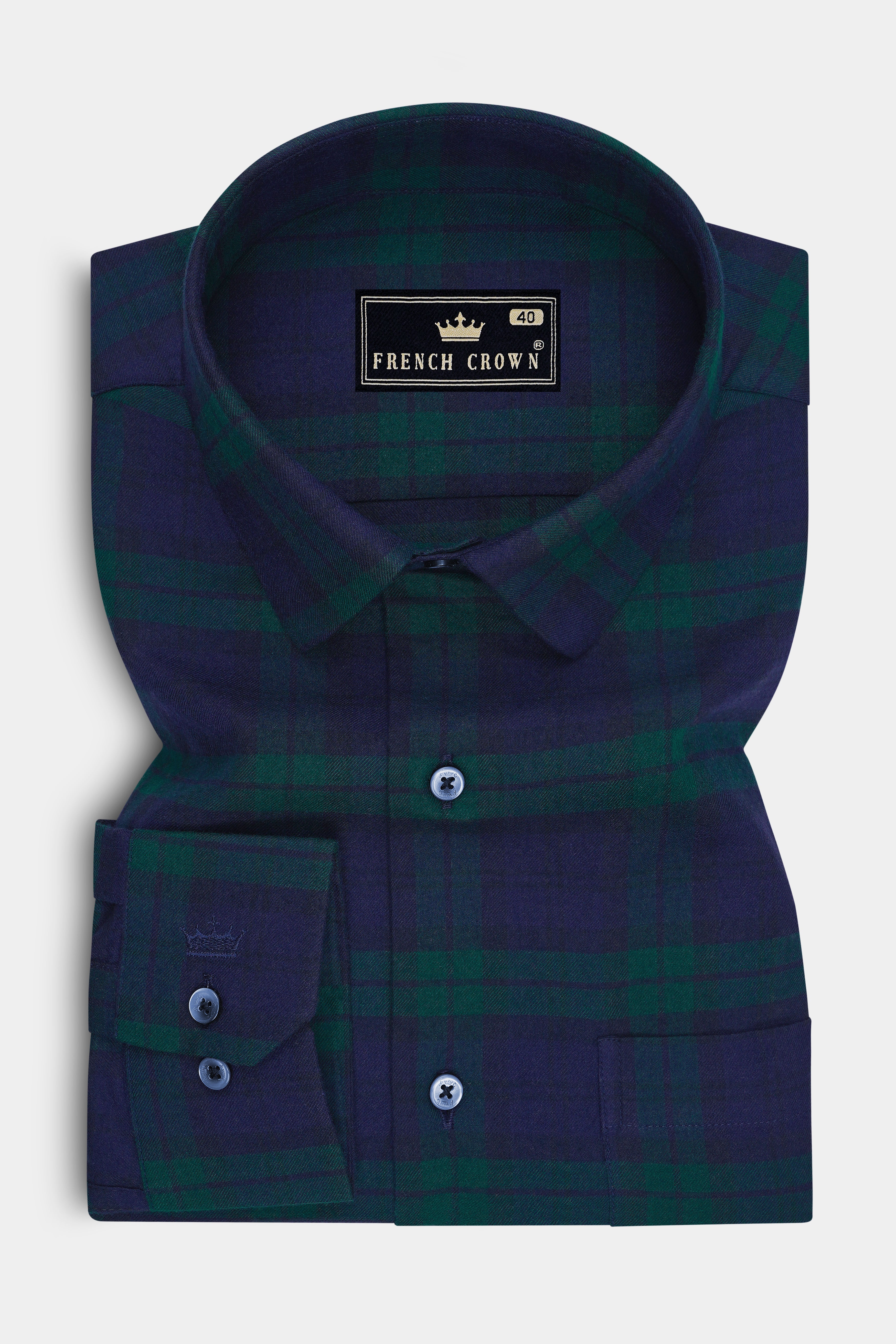 Tide-Haiti Blue And Evening Sea Green Plaid Flannel Premium Cotton Casual Shirt