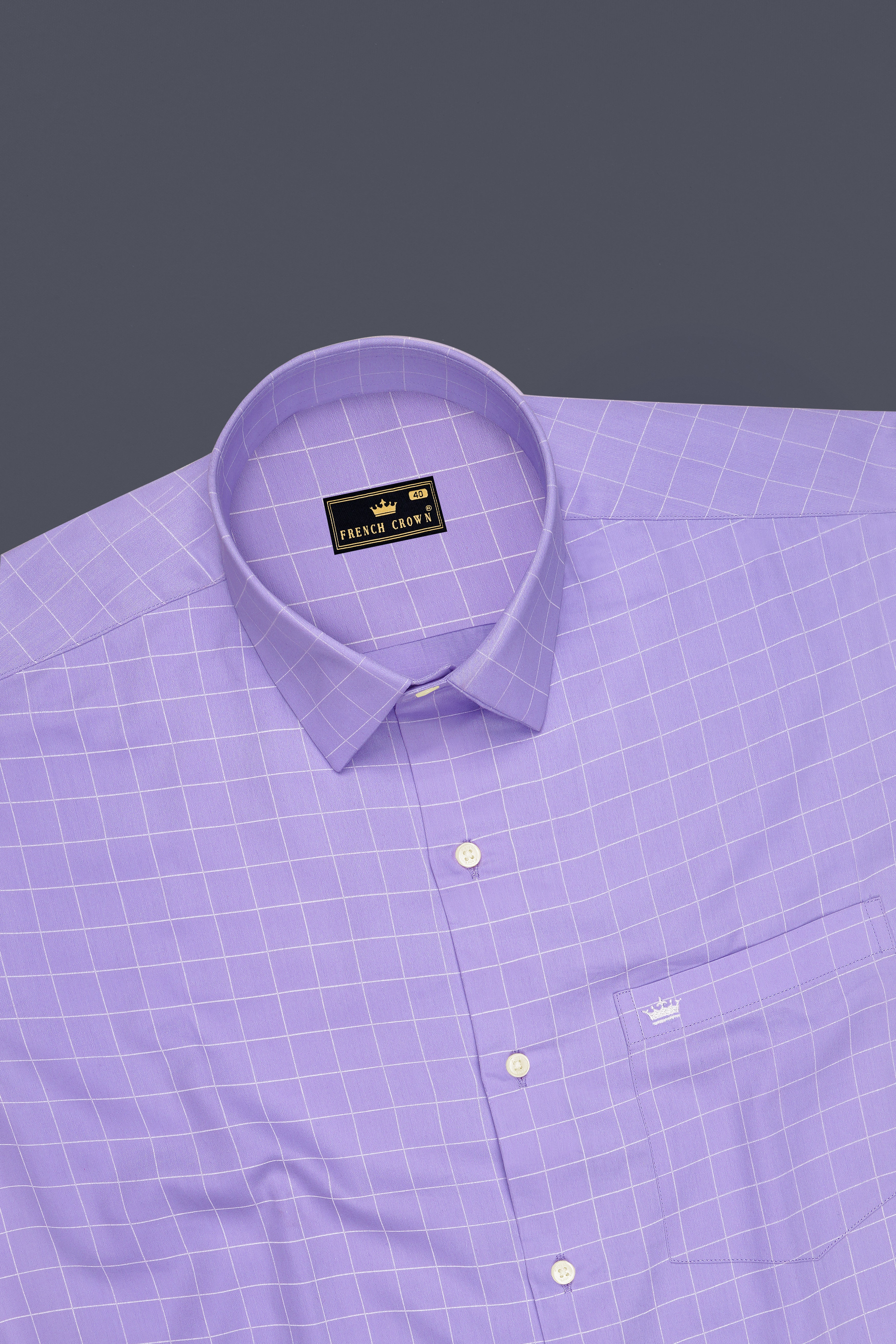 Lumis-Biloba Purple And Bright White Windowpane Subtle Sheen Super Soft Premium Cotton Dress Shirt