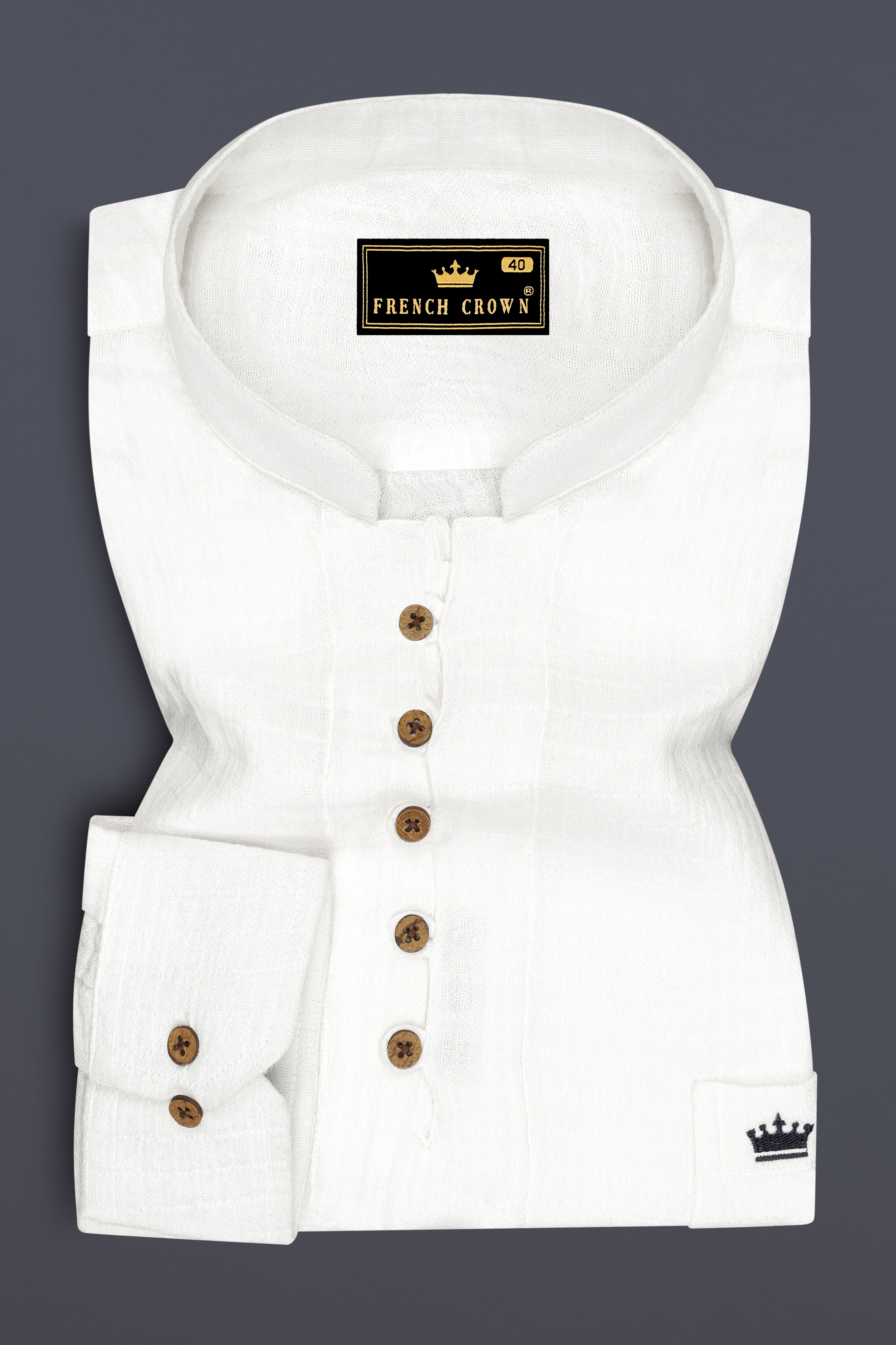 Orien-Merino White Textured Luxurious Linen Casual Kurta Shirt