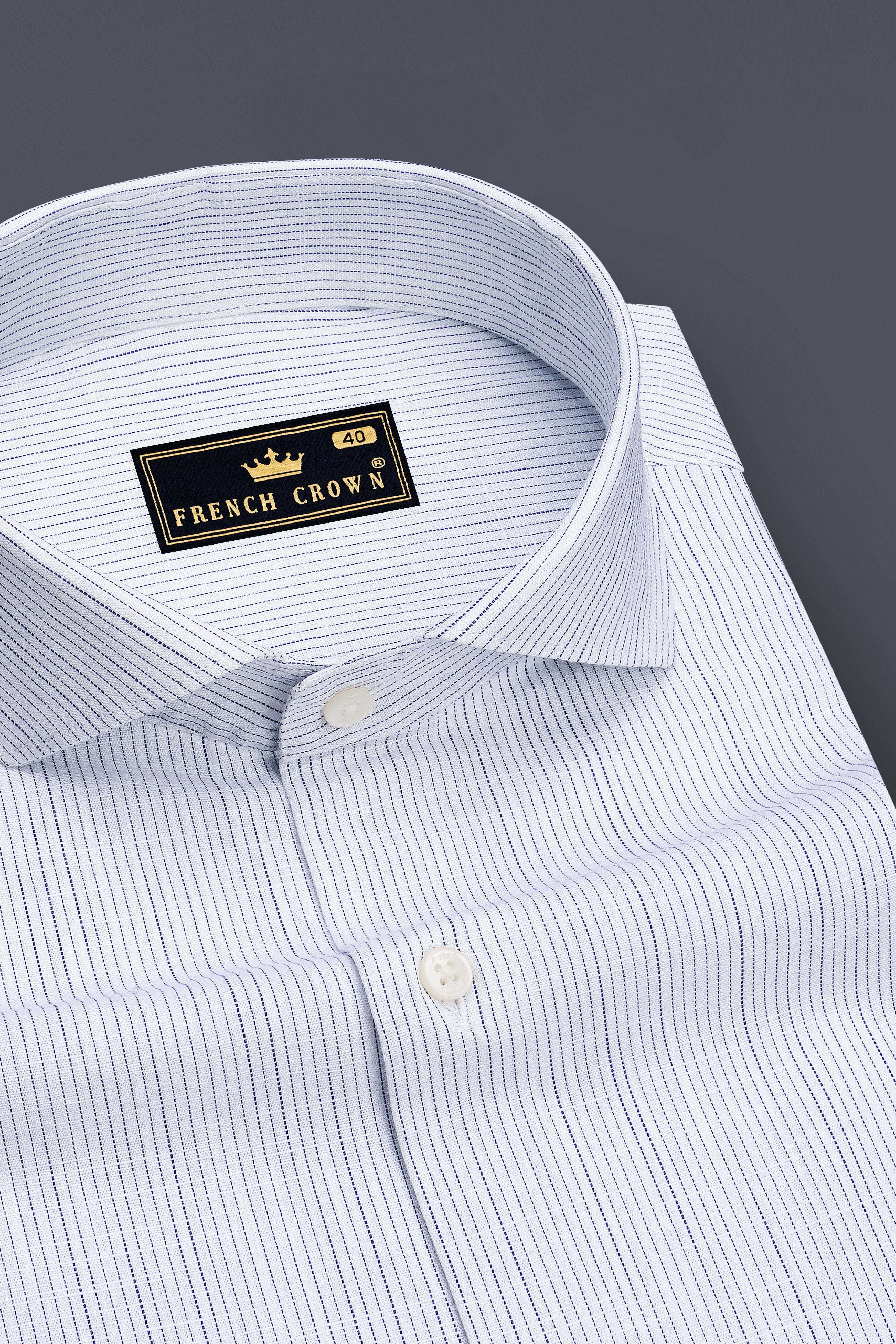 Caligo-Bright White Striped Luxurious Linen Dress Shirt